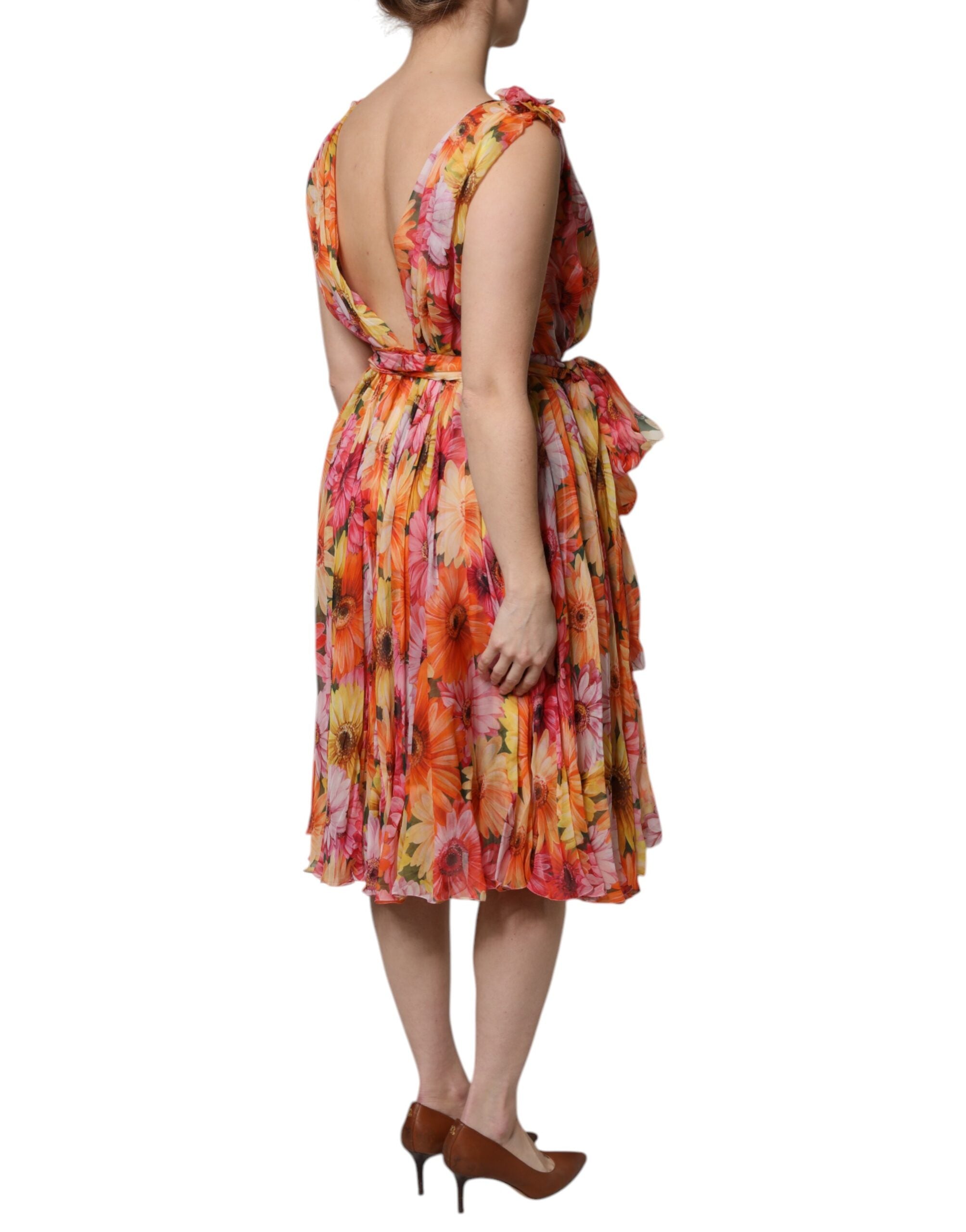 Dolce & Gabbana Multicolor Floral Seide V-Ausschnitt Chiffon Kleid-5