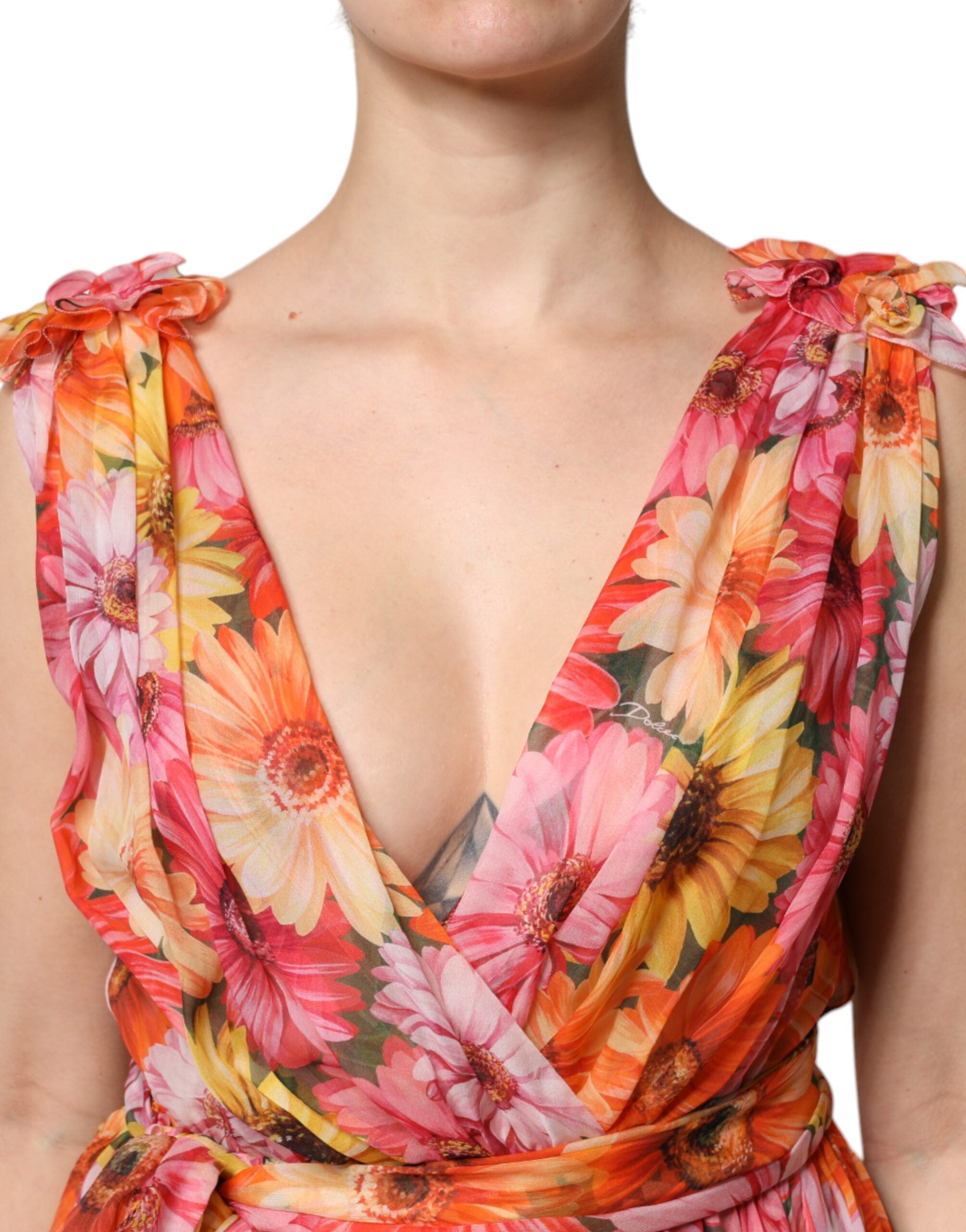 Dolce & Gabbana Multicolor Floral Seide V-Ausschnitt Chiffon Kleid-6