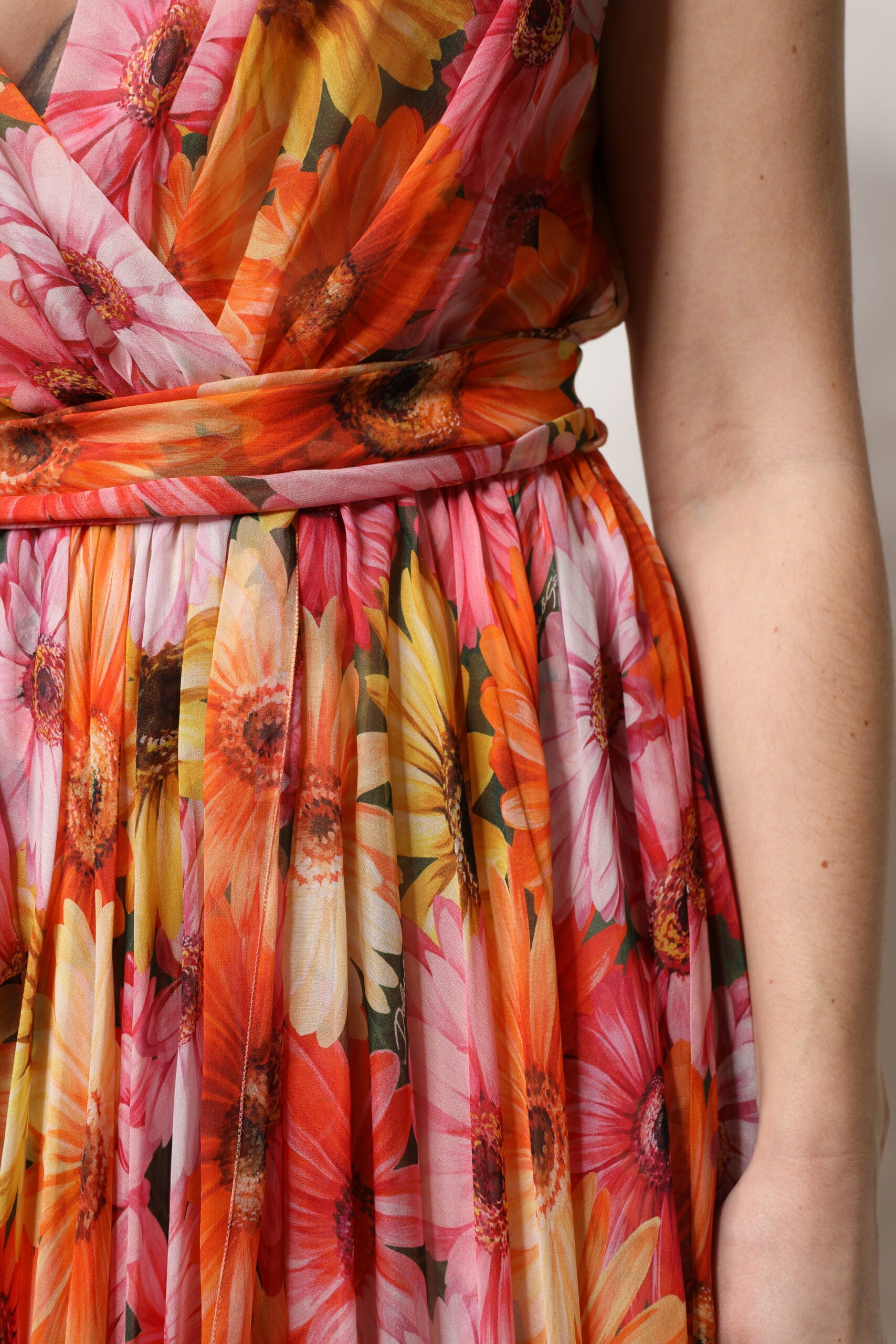 Dolce & Gabbana Multicolor Floral Seide V-Ausschnitt Chiffon Kleid-7