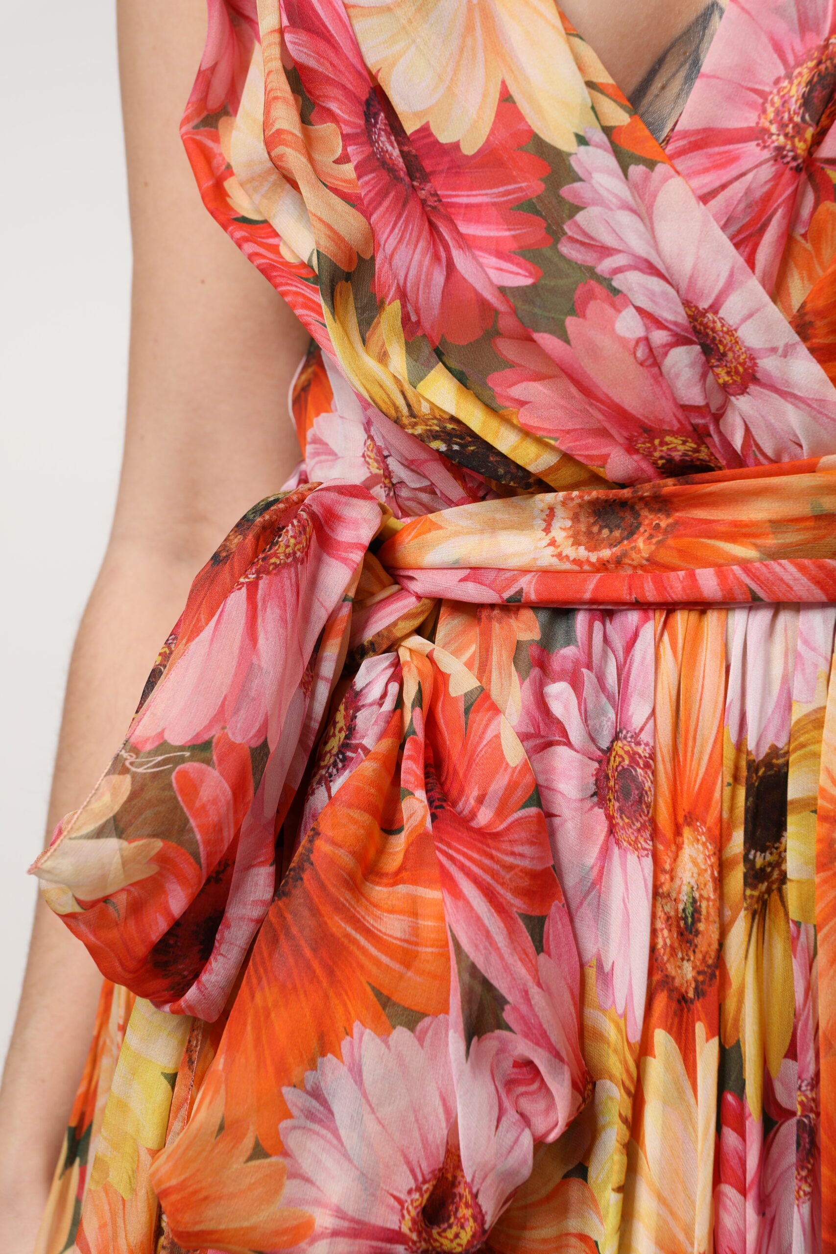Dolce & Gabbana Multicolor Floral Seide V-Ausschnitt Chiffon Kleid-8