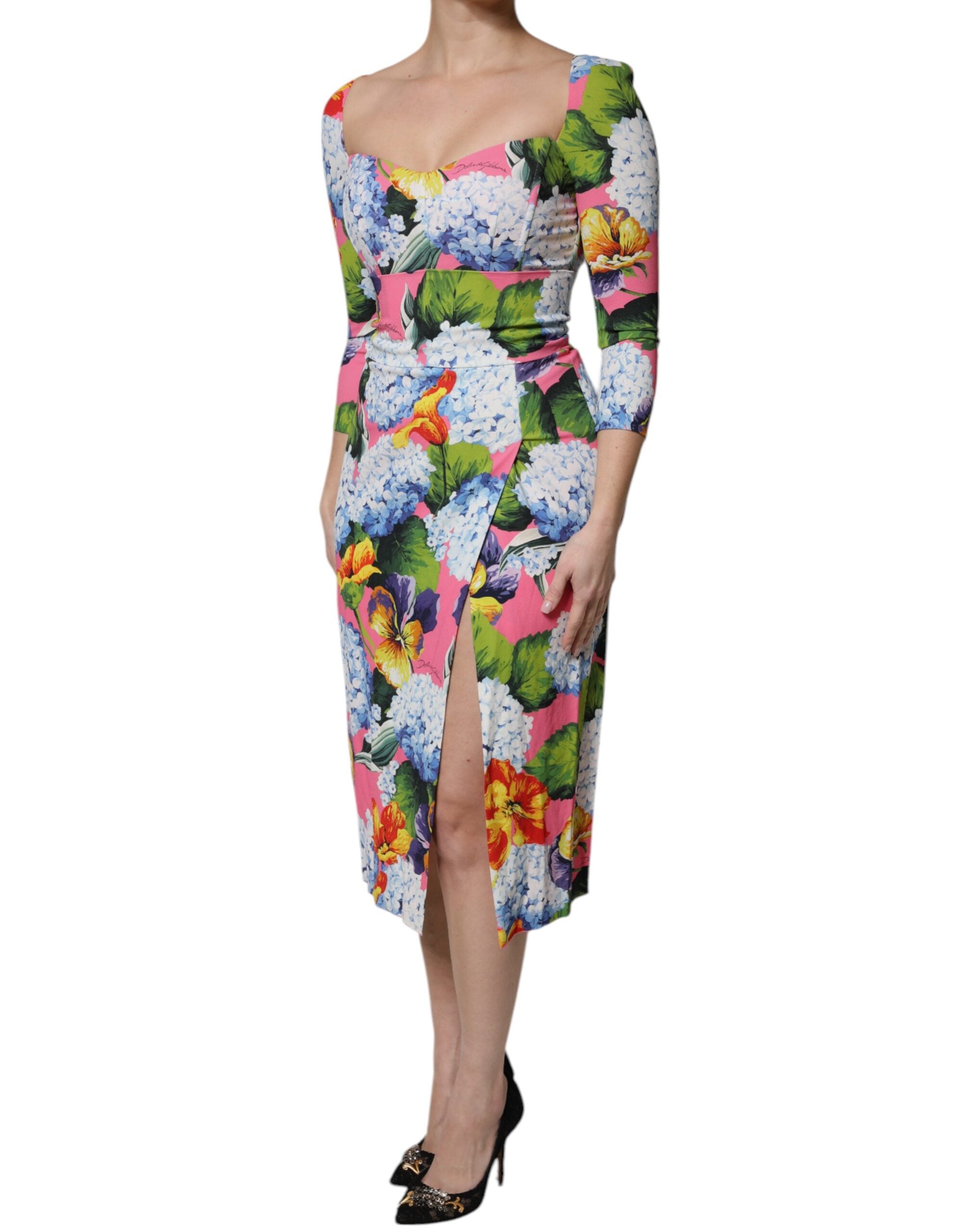 Dolce & Gabbana Multicolor Florales Midikleid mit Seitenschlitz-3