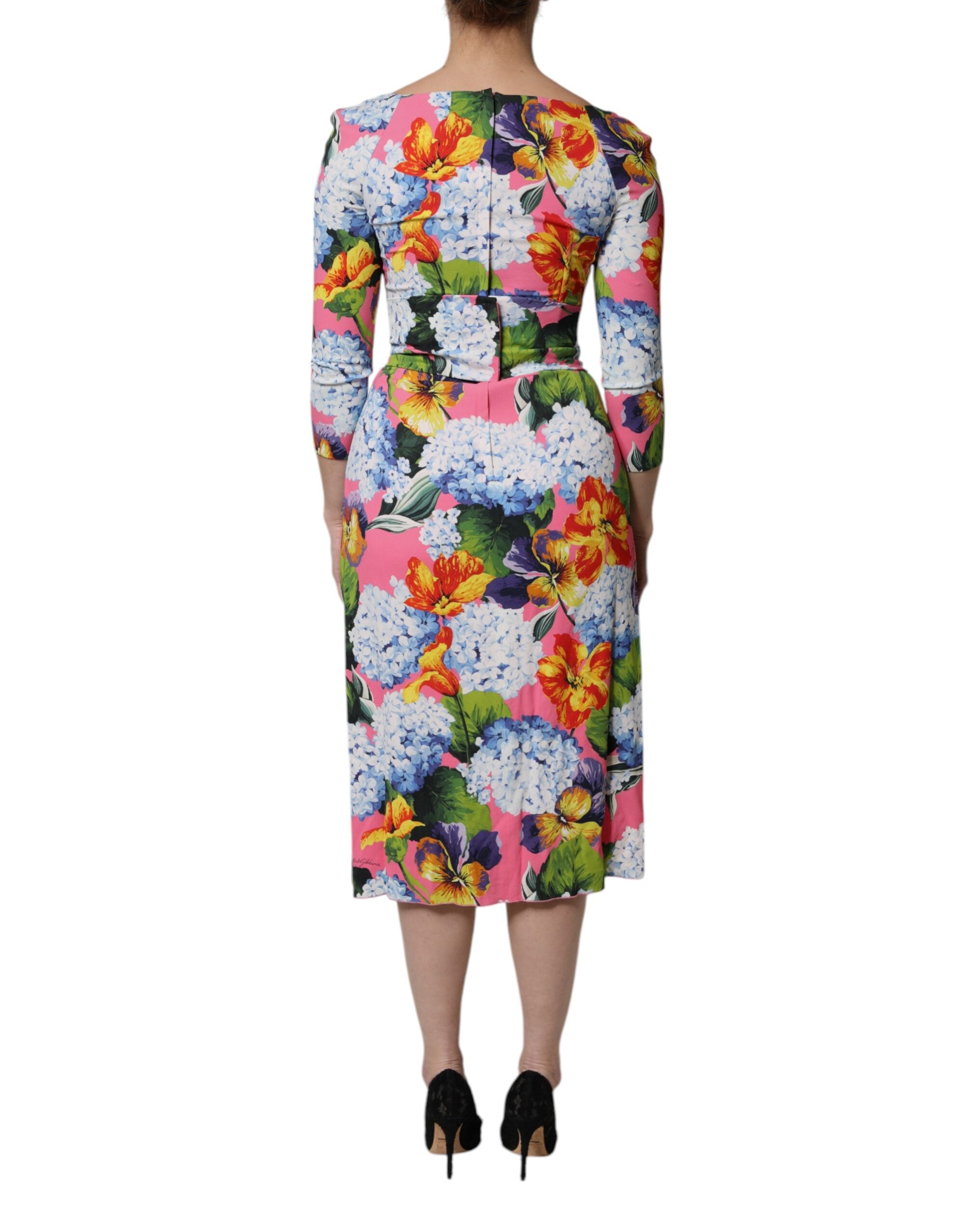 Dolce & Gabbana Multicolor Florales Midikleid mit Seitenschlitz-4
