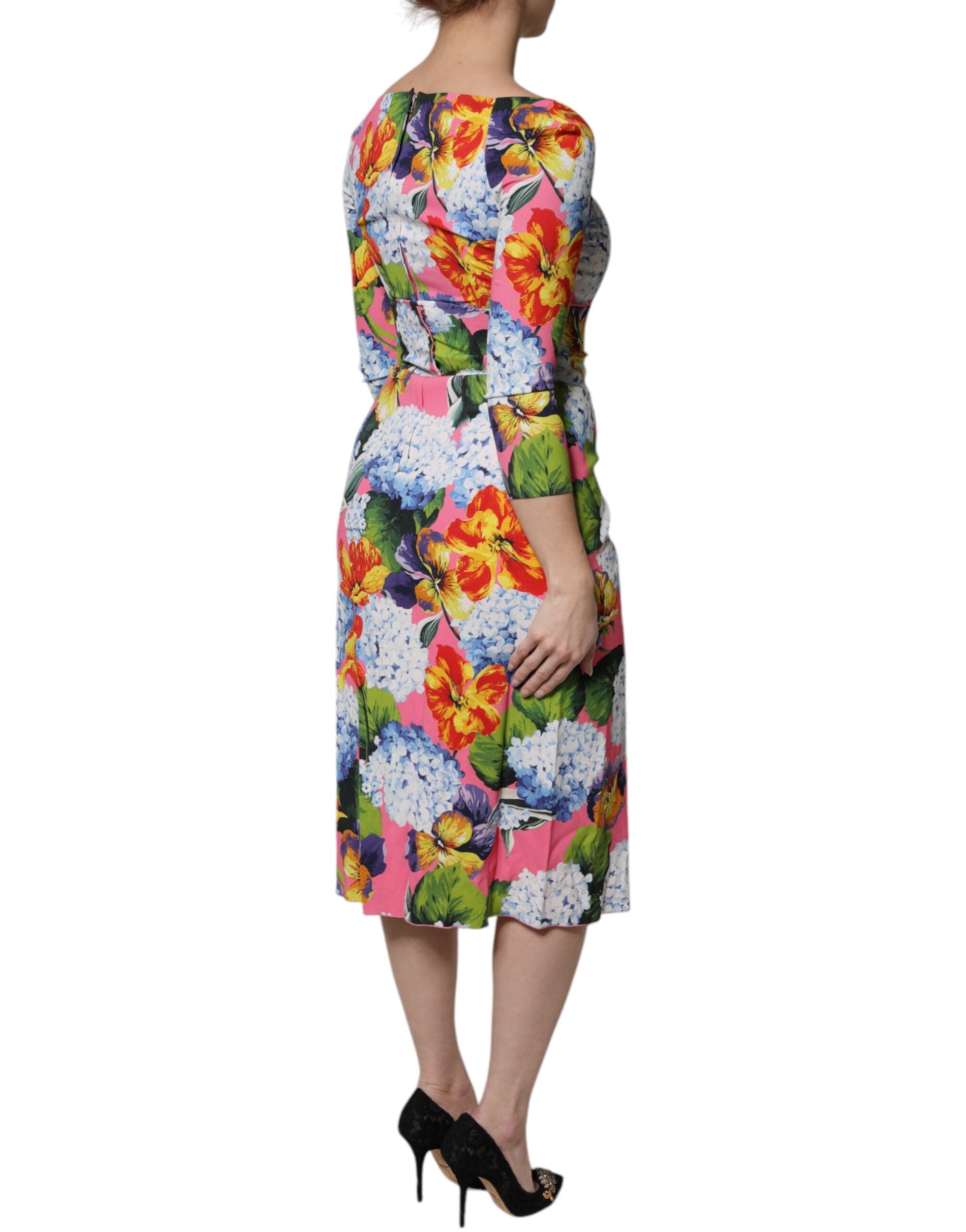 Dolce & Gabbana Multicolor Florales Midikleid mit Seitenschlitz-5