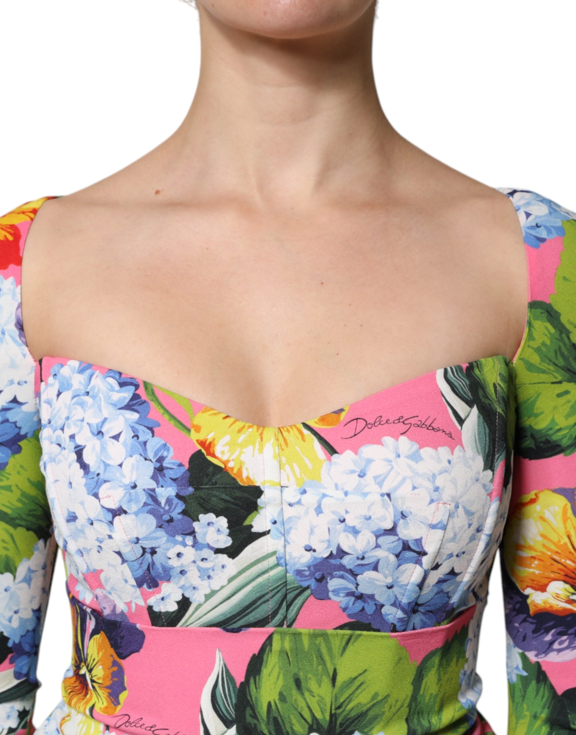 Dolce & Gabbana Multicolor Florales Midikleid mit Seitenschlitz-6