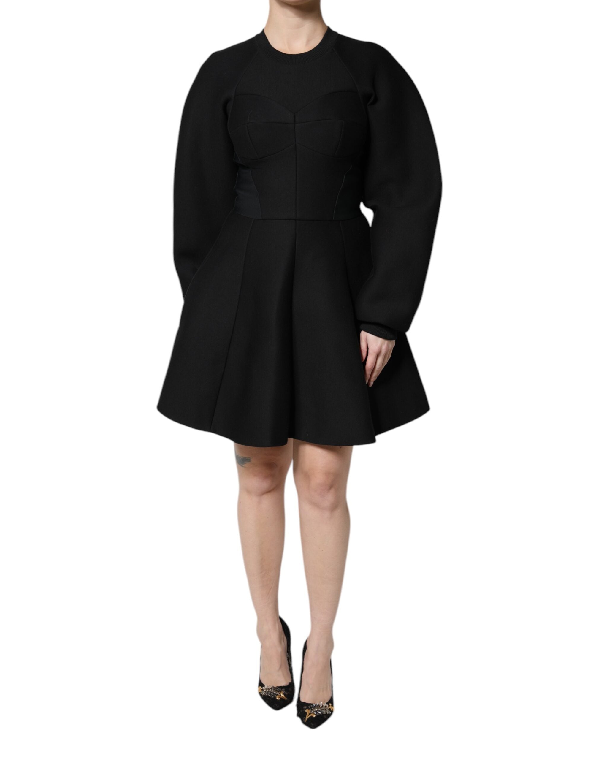 Vestido mini de algodón negro de Dolce & Gabbana con mangas largas y corte A-1