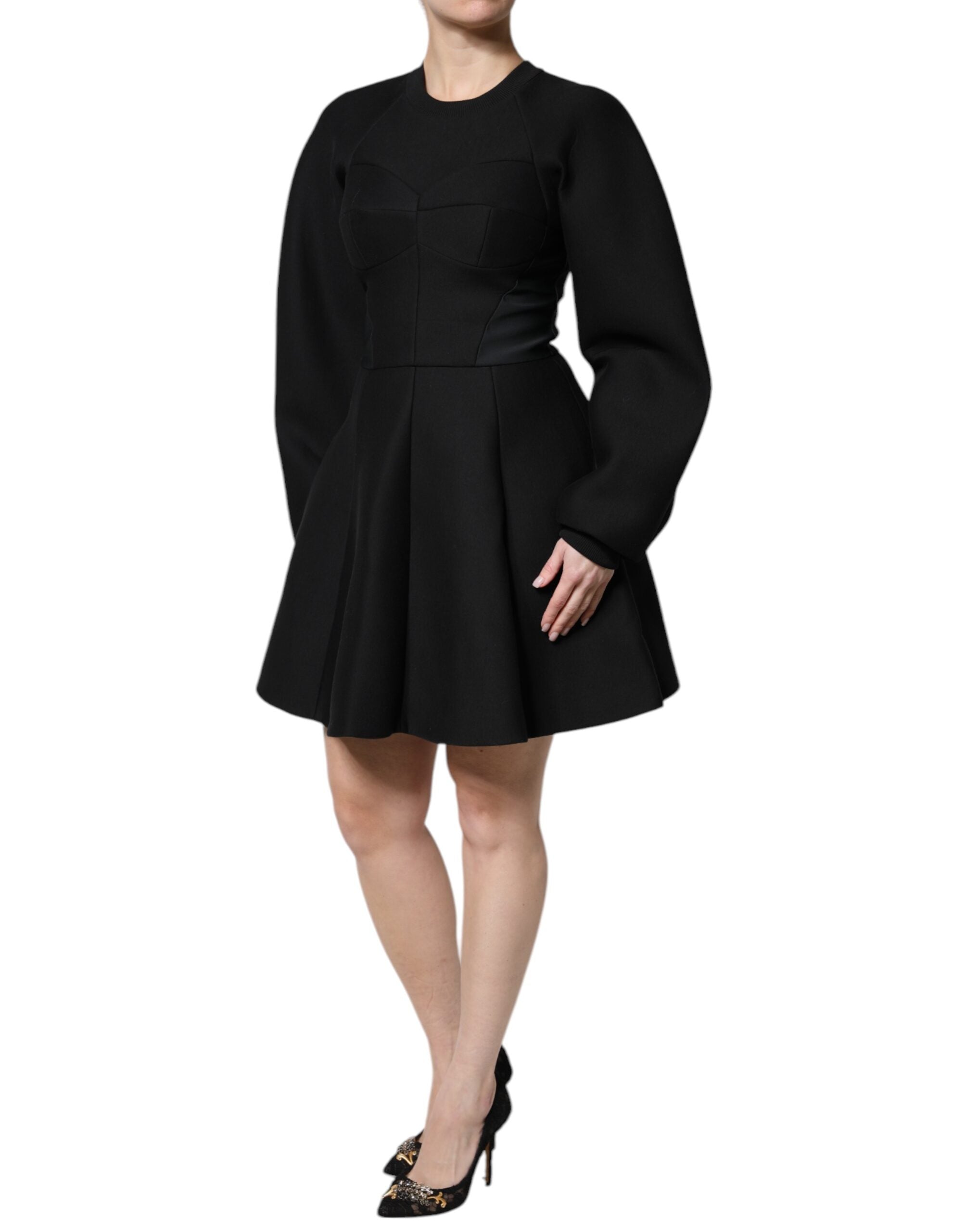 Vestido mini de algodón negro de Dolce & Gabbana con mangas largas y corte A-3