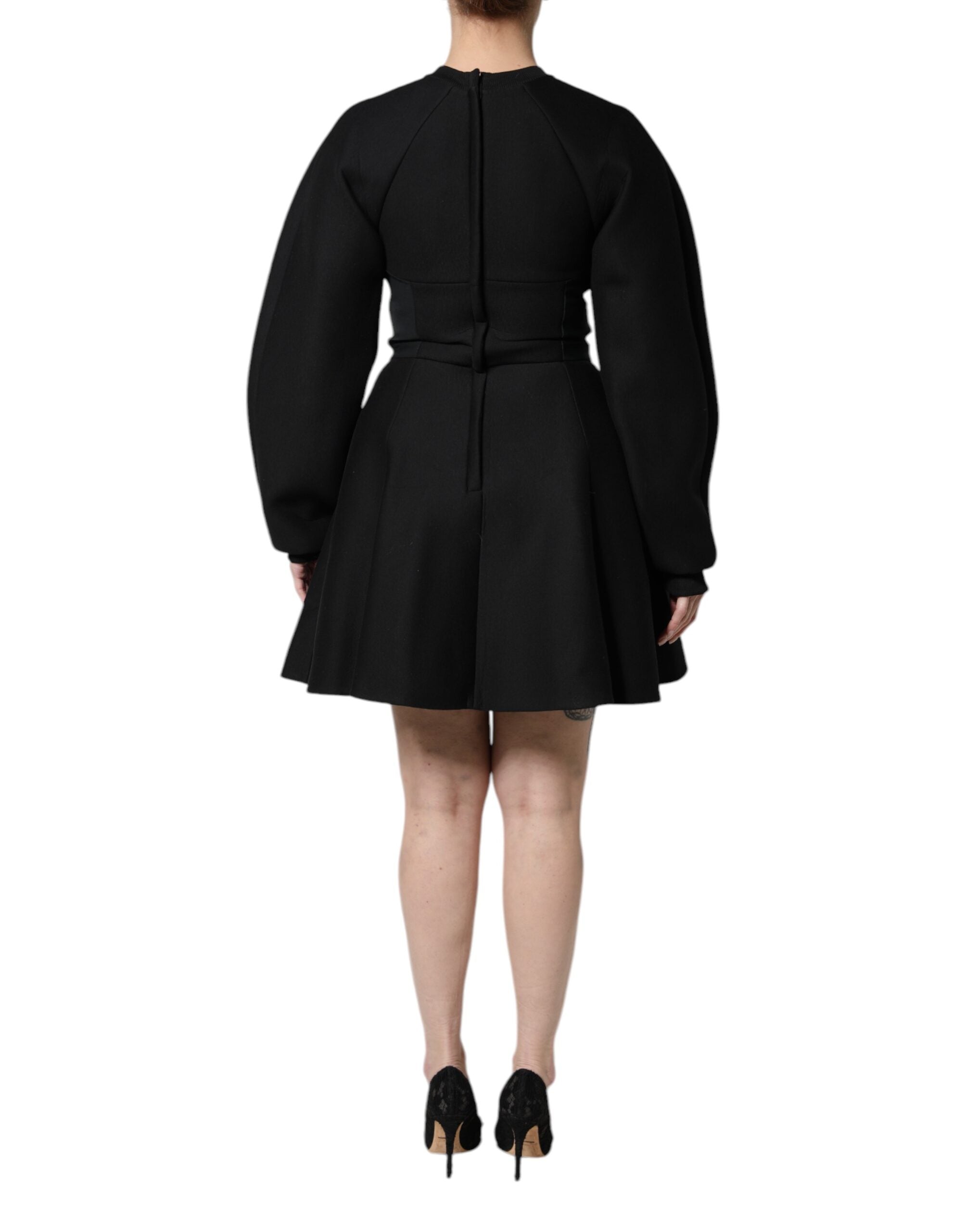 Vestido mini de algodón negro de Dolce & Gabbana con mangas largas y corte A-4