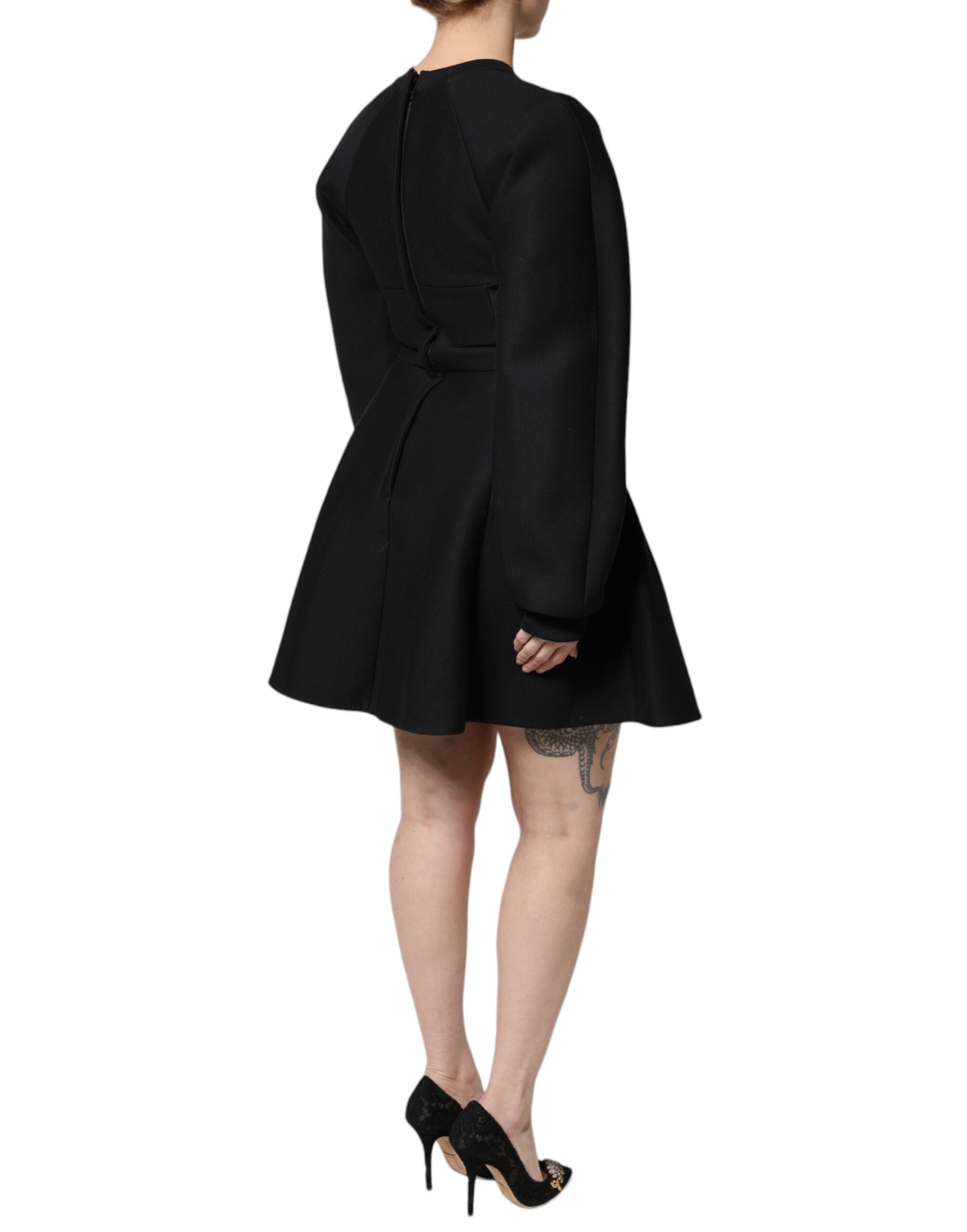 Vestido mini de algodón negro de Dolce & Gabbana con mangas largas y corte A-5