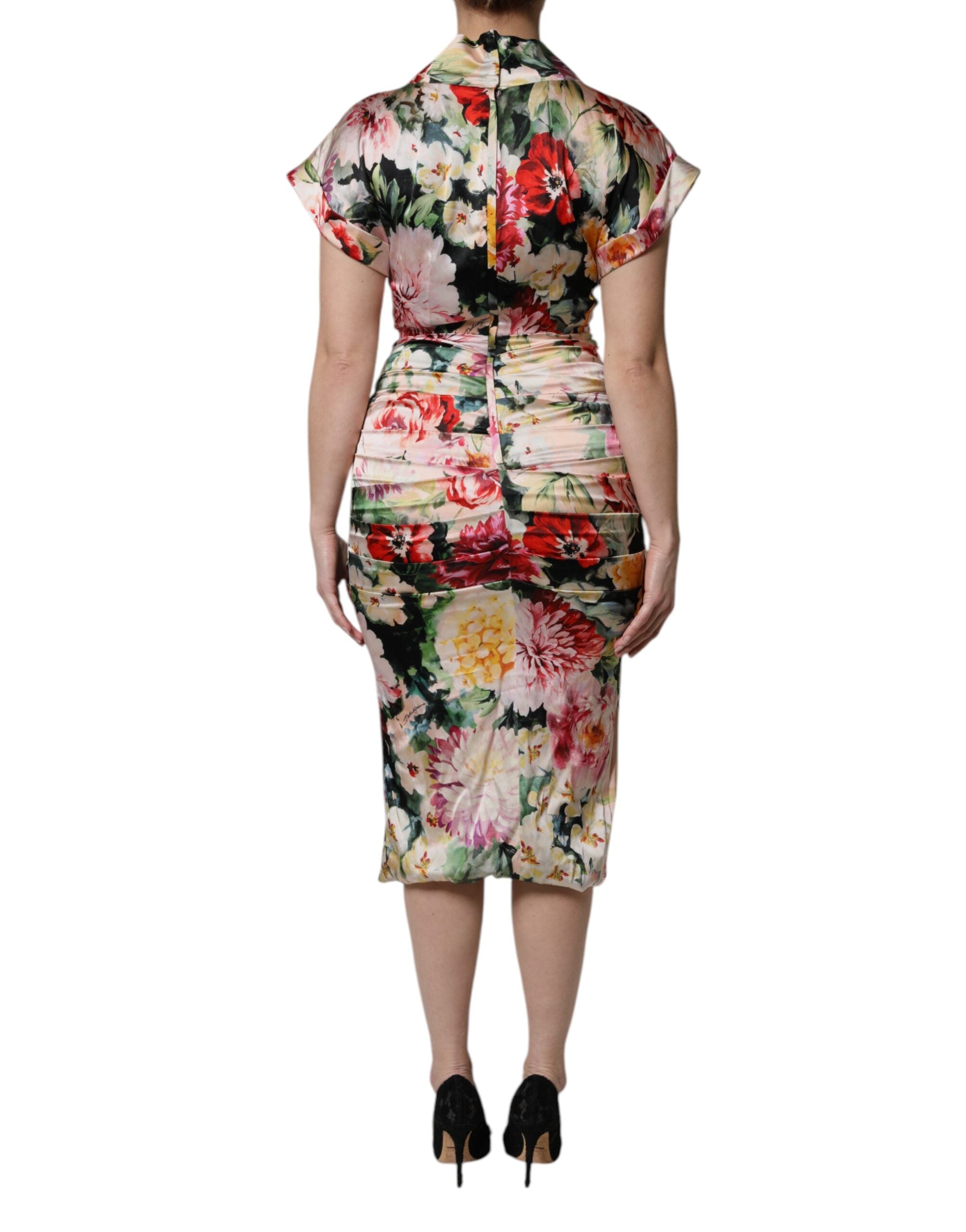 Dolce & Gabbana Multicolor Floral Short Sleeve Sheath Midi Dress-4