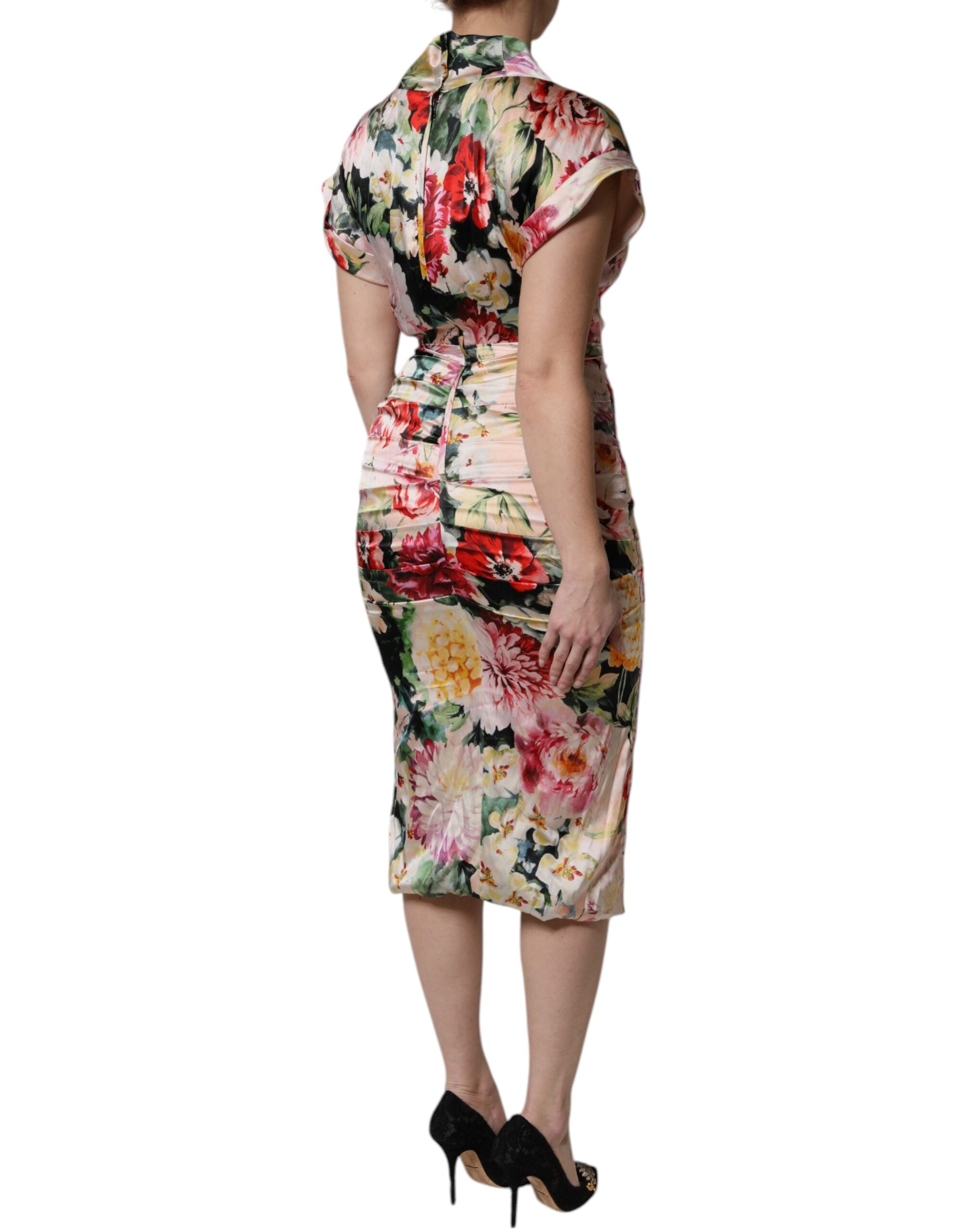 Dolce & Gabbana Multicolor Floral Short Sleeve Sheath Midi Dress-5
