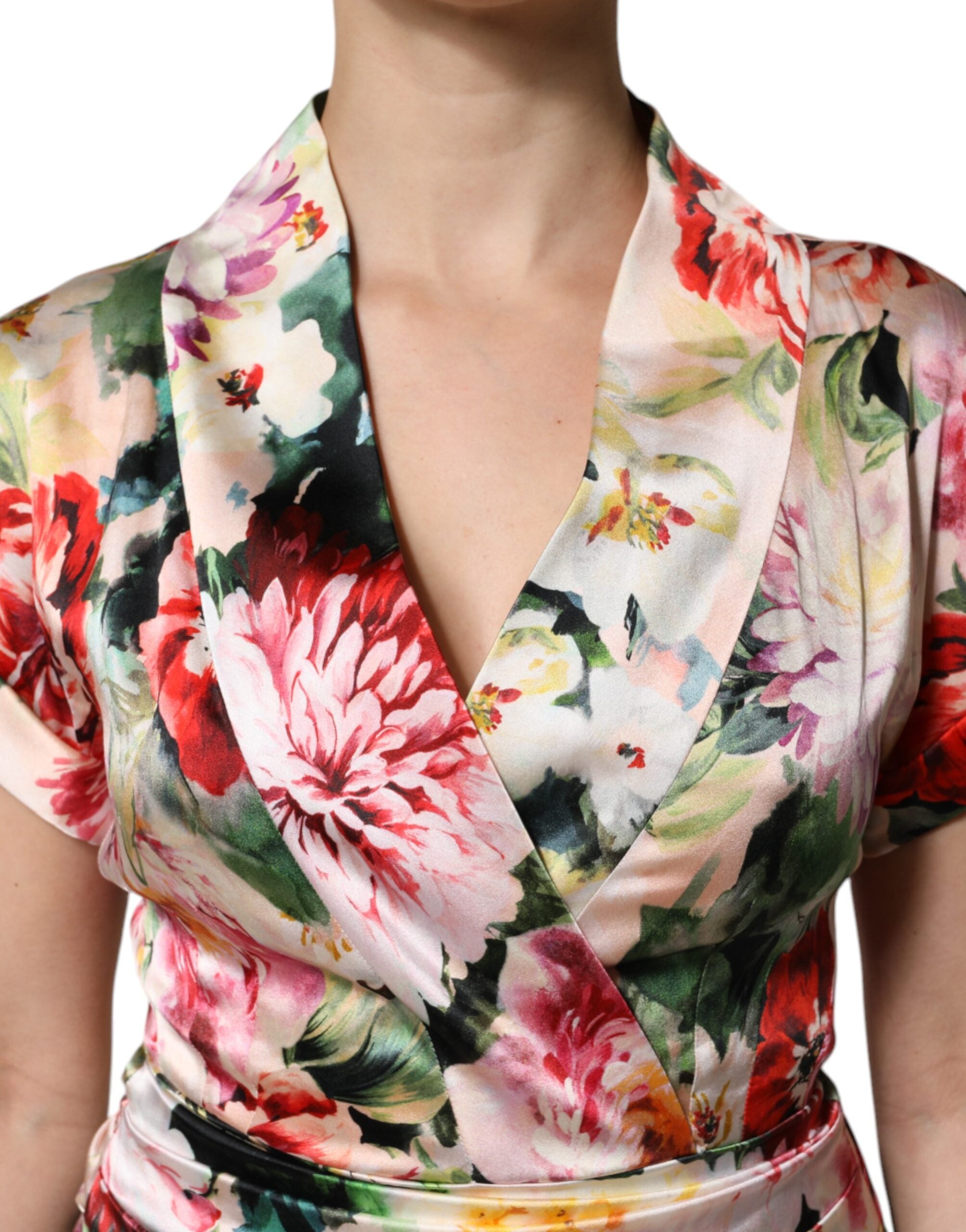 Dolce & Gabbana Multicolor Floral Short Sleeve Sheath Midi Dress-6