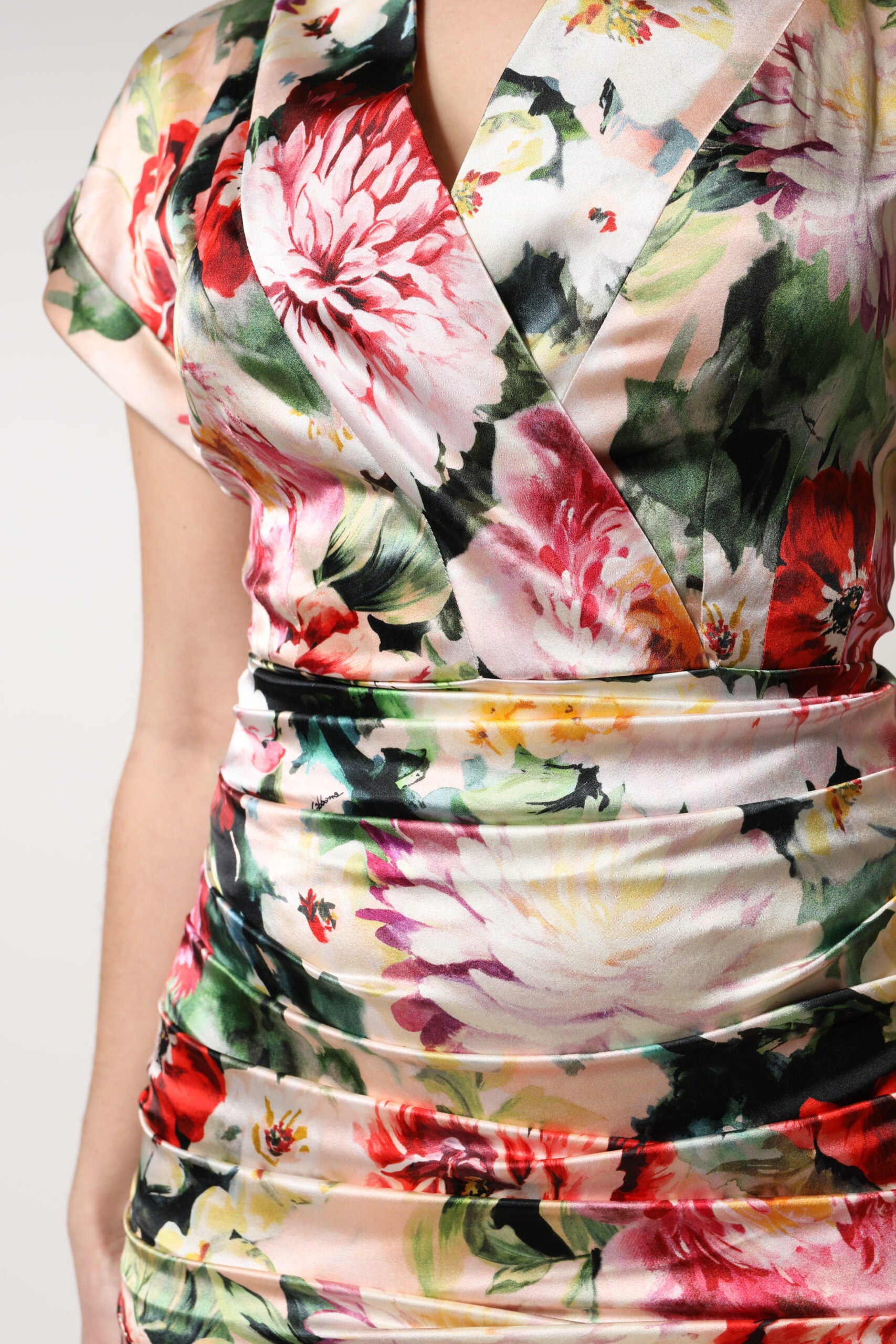Dolce & Gabbana Multicolor Floral Short Sleeve Sheath Midi Dress-8