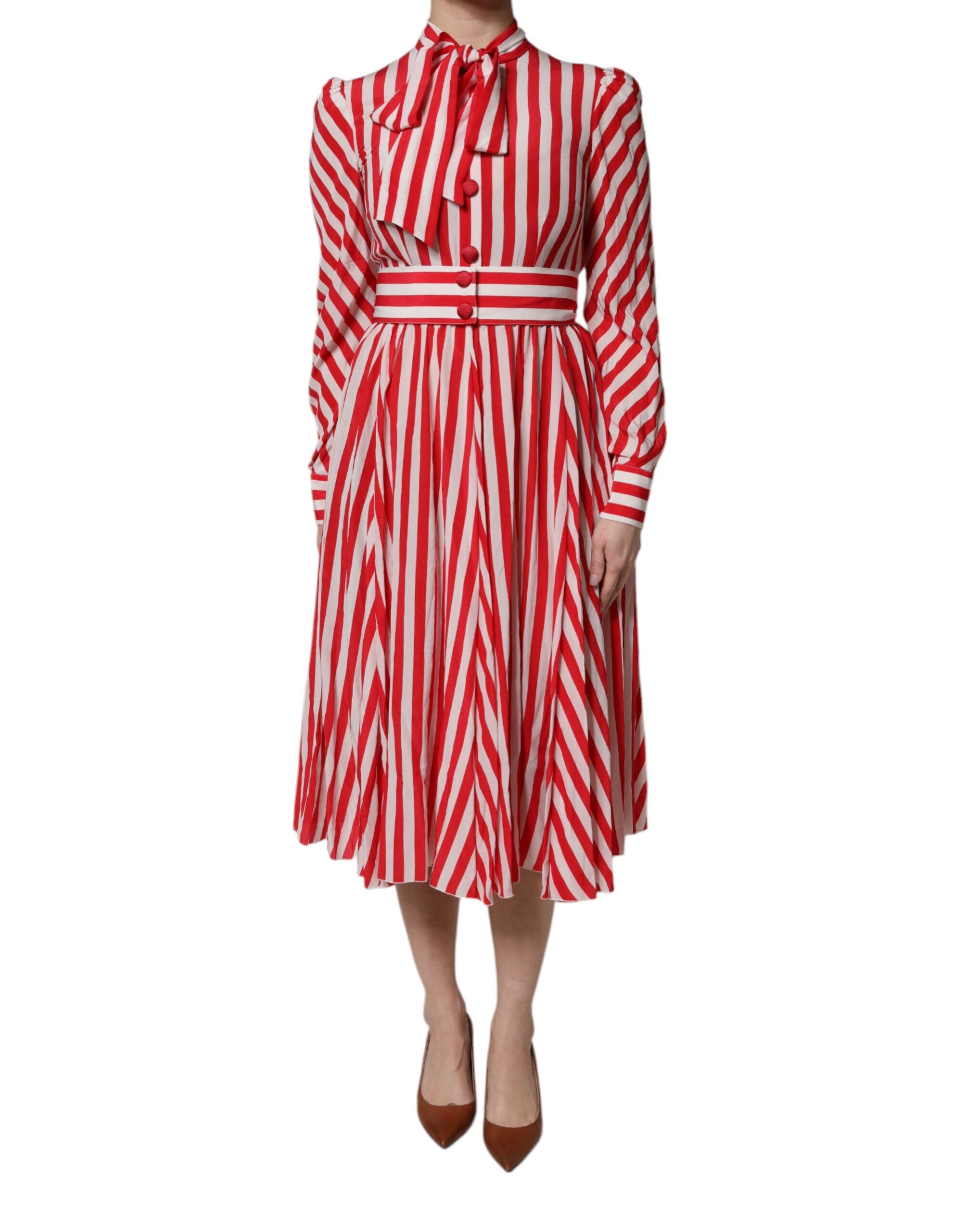 Dolce & Gabbana white and red striped midi dress with long sleeves-1