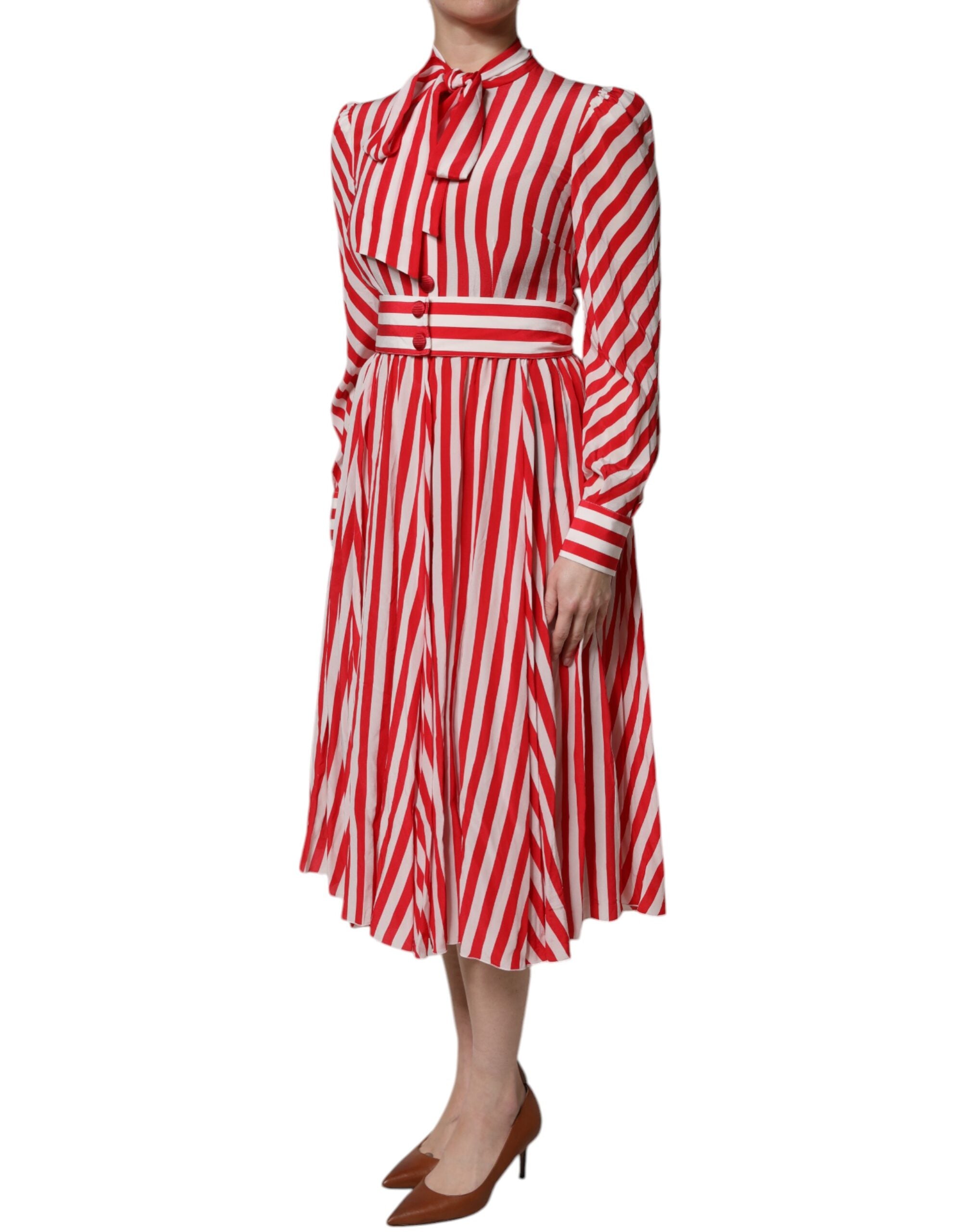 Dolce & Gabbana white and red striped midi dress with long sleeves-3