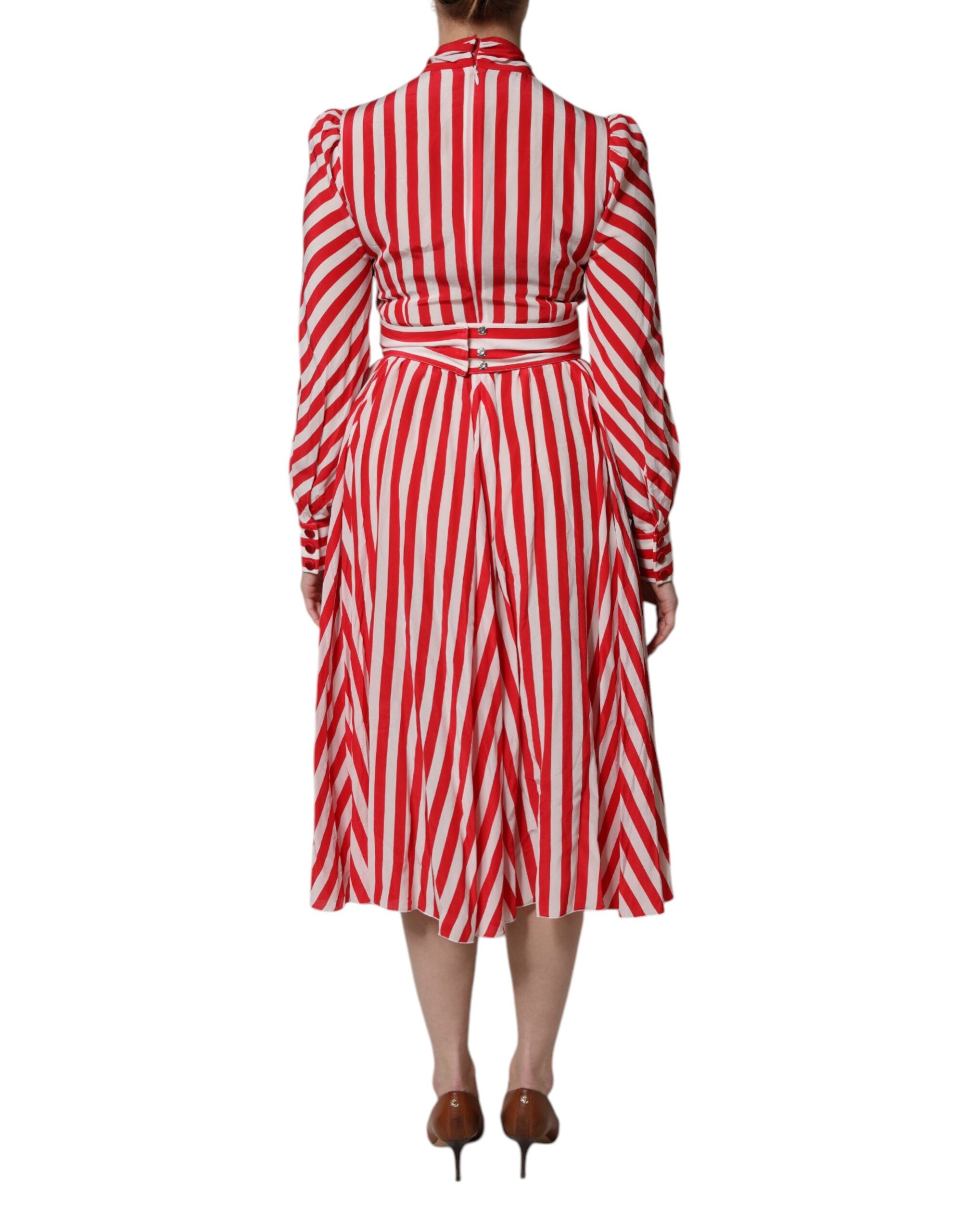 Dolce & Gabbana white and red striped midi dress with long sleeves-4