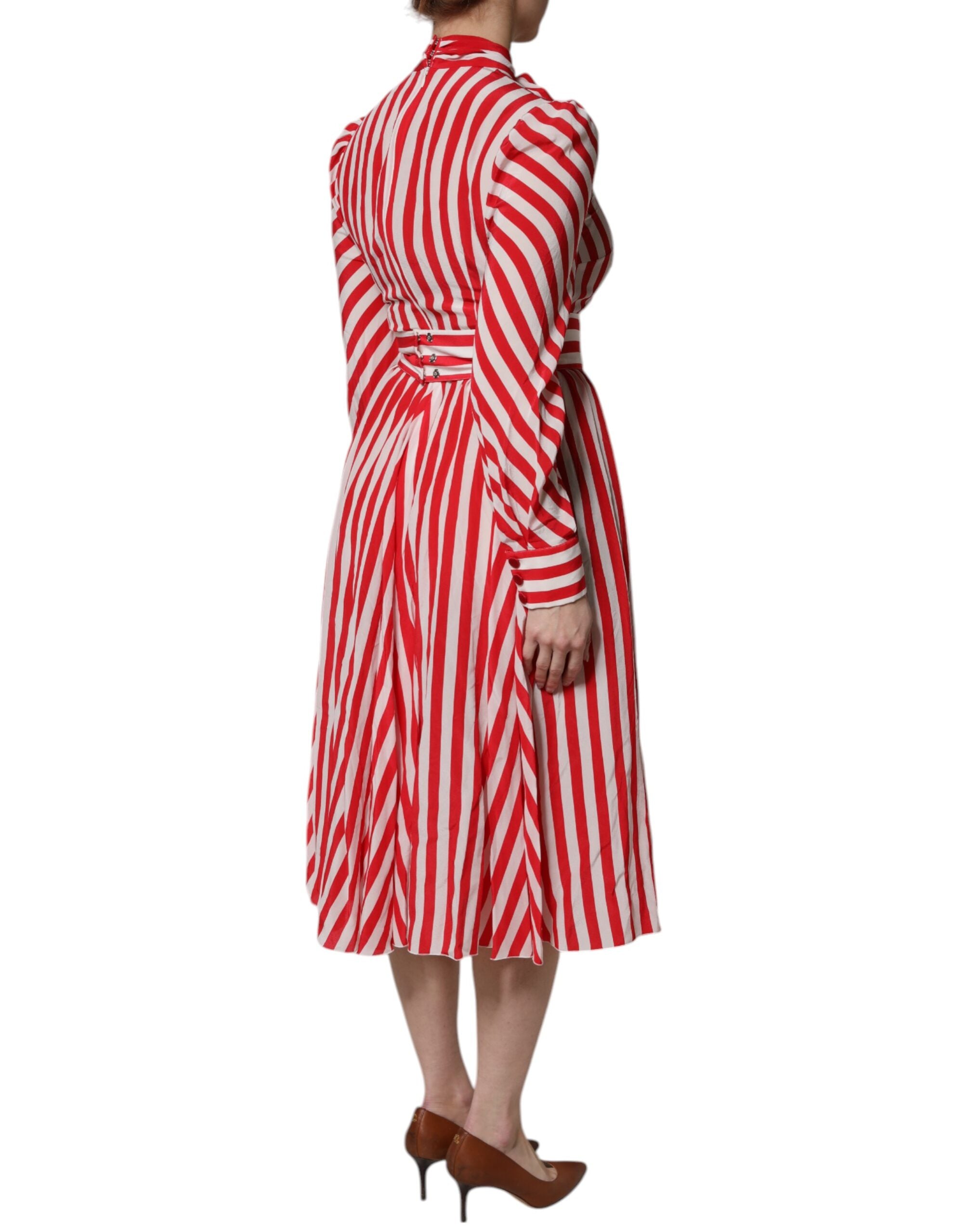 Dolce & Gabbana white and red striped midi dress with long sleeves-5
