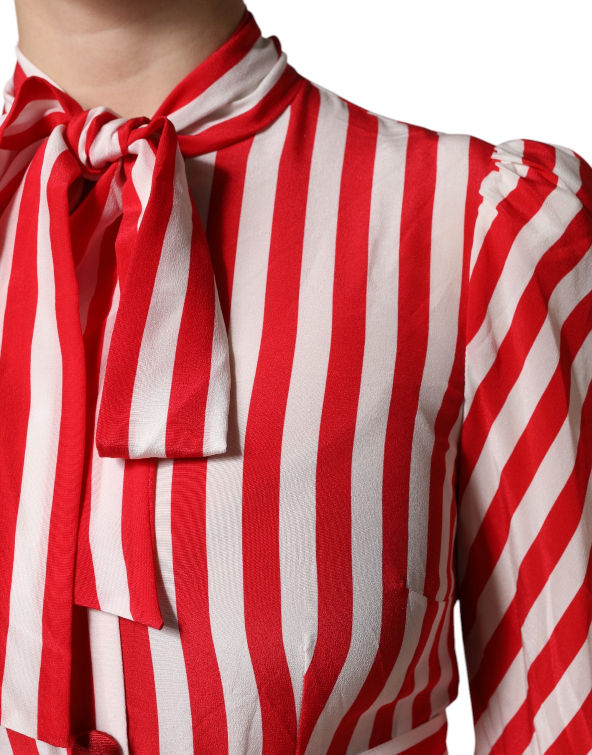 Dolce & Gabbana white and red striped midi dress with long sleeves-6