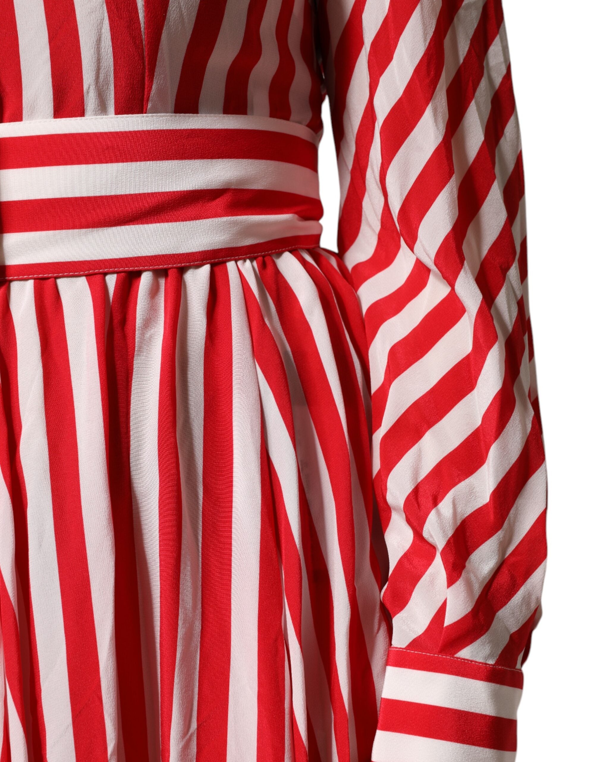 Dolce & Gabbana white and red striped midi dress with long sleeves-7