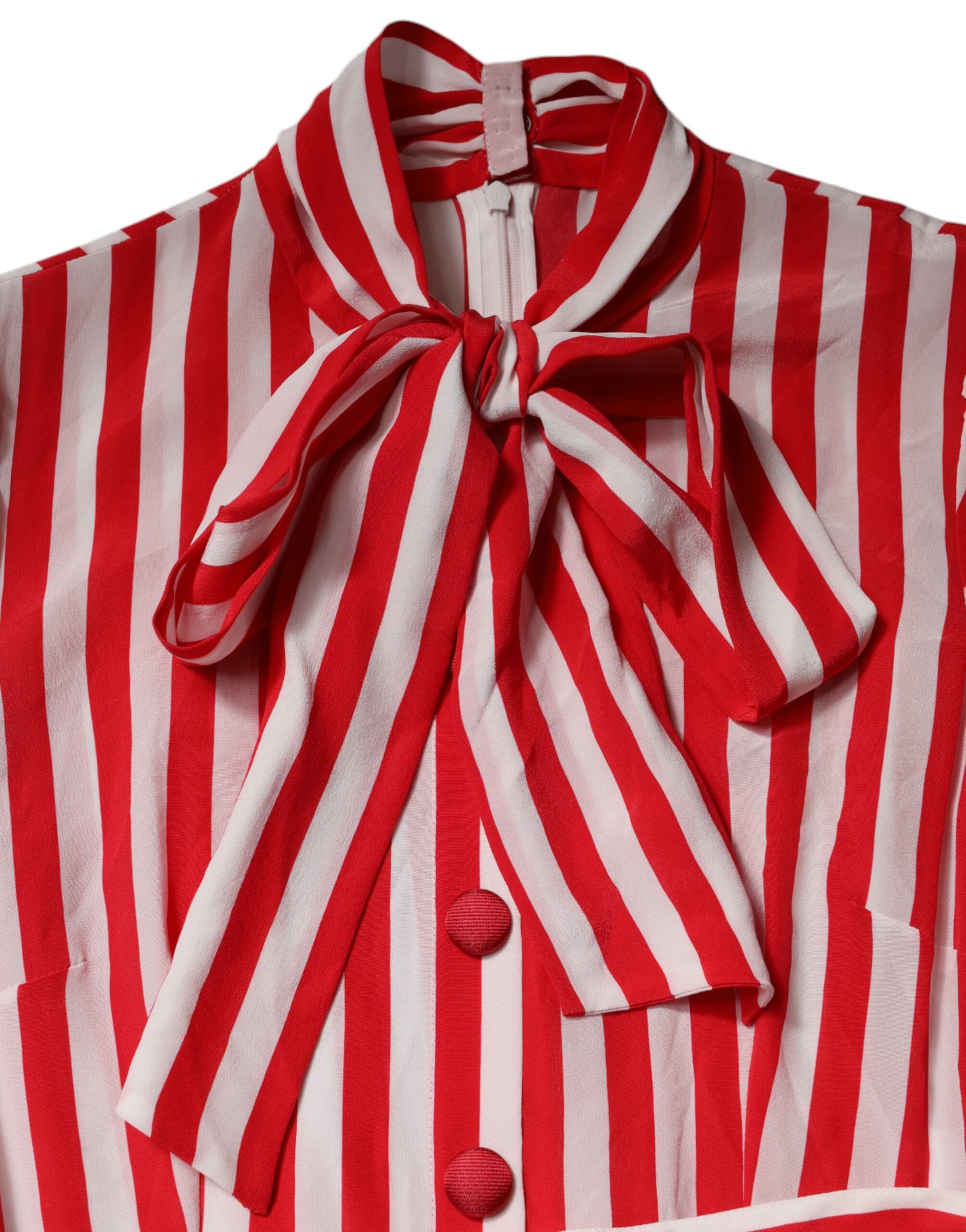 Dolce & Gabbana white and red striped midi dress with long sleeves-8