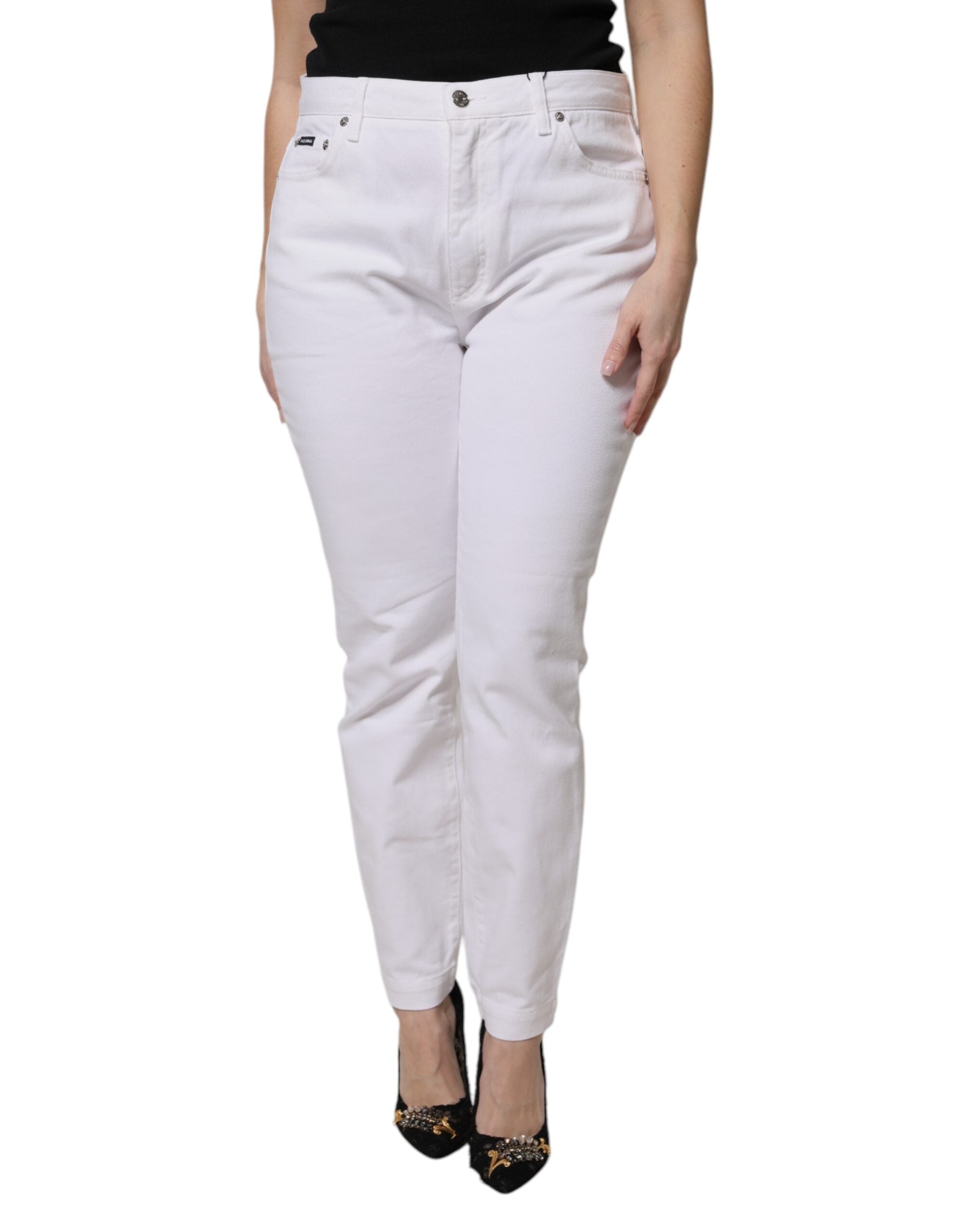 Dolce & Gabbana Weiße Skinny Denim Jeans aus Baumwolle mit mittlerer Taille-2