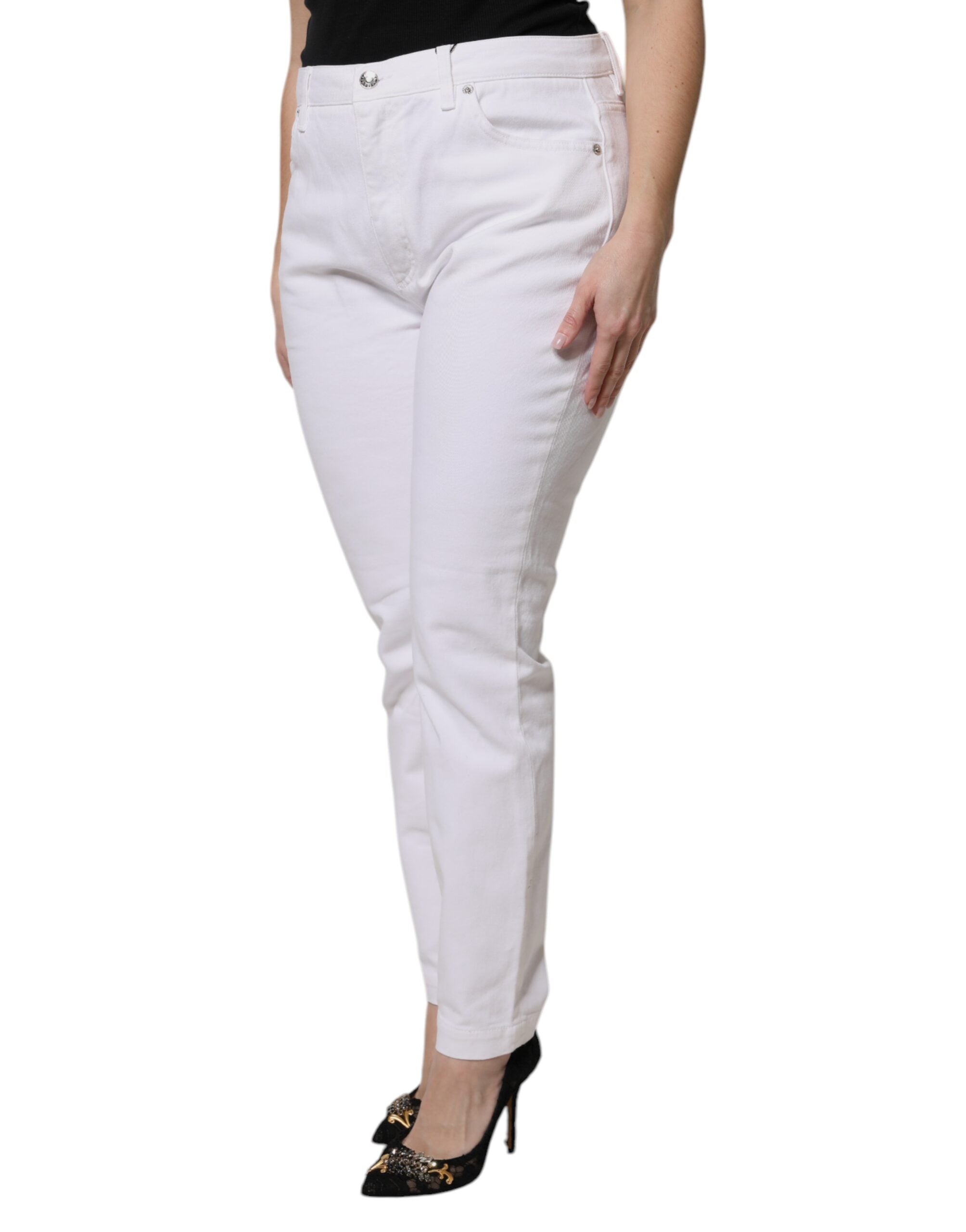 Dolce & Gabbana Weiße Skinny Denim Jeans aus Baumwolle mit mittlerer Taille-3