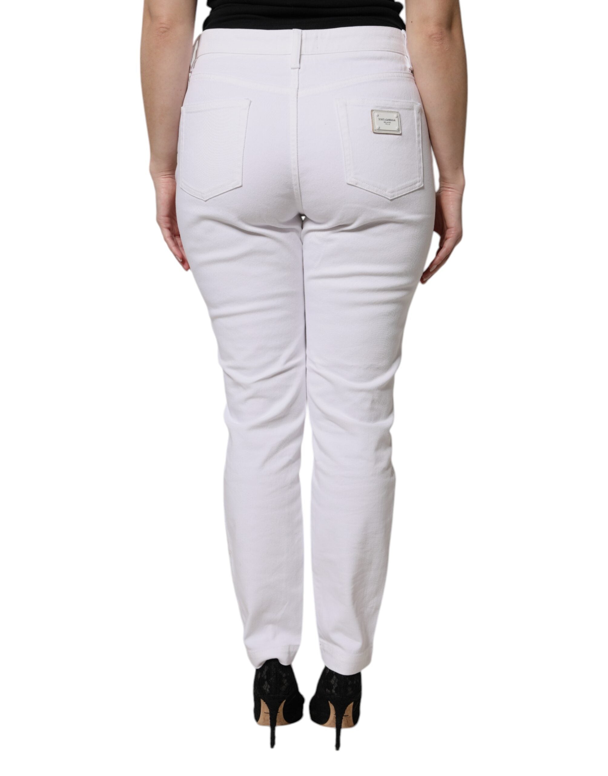 Dolce & Gabbana Weiße Skinny Denim Jeans aus Baumwolle mit mittlerer Taille-4