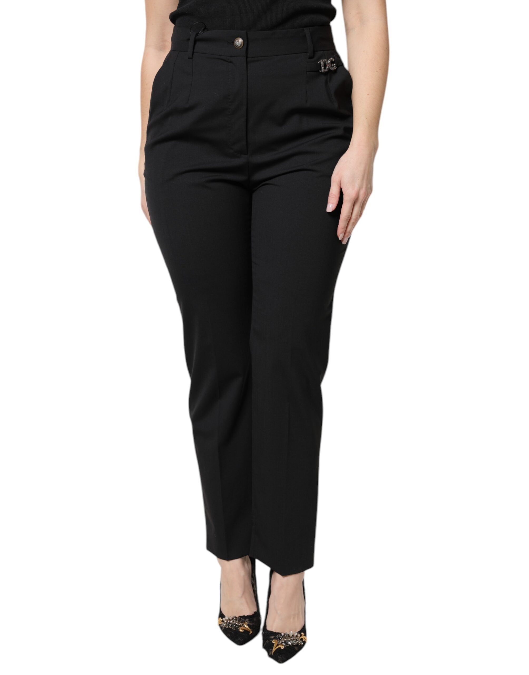 Dolce & Gabbana Schwarze Polyester-Kleiderhose mit hoher Taille-2