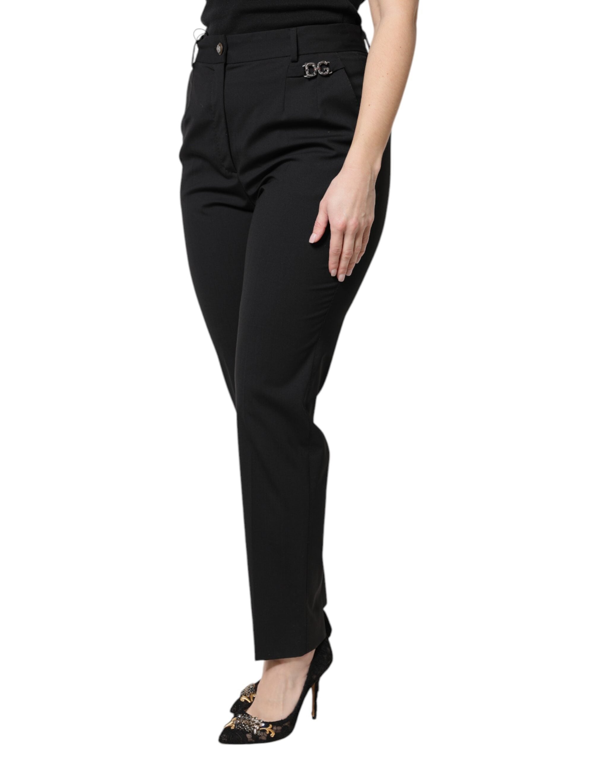 Dolce & Gabbana Schwarze Polyester-Kleiderhose mit hoher Taille-3