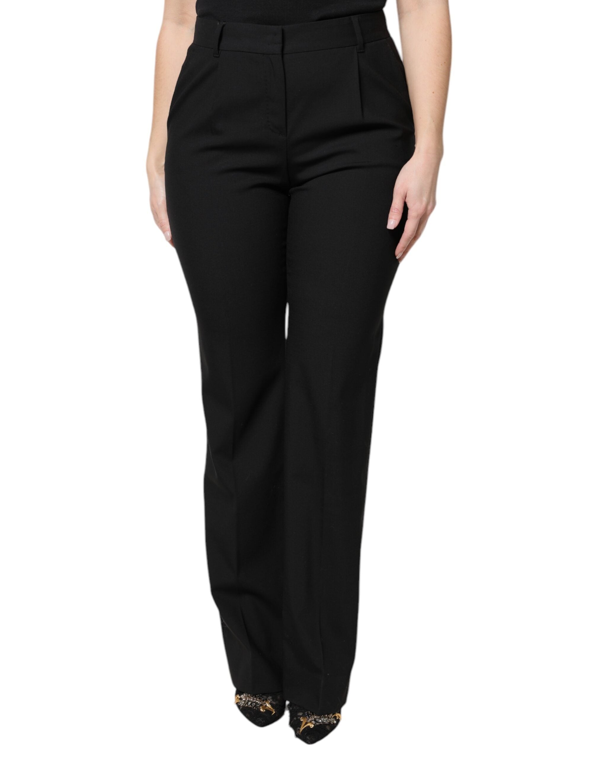 Dolce & Gabbana Black wool trousers with a high waist and boot cut-2
