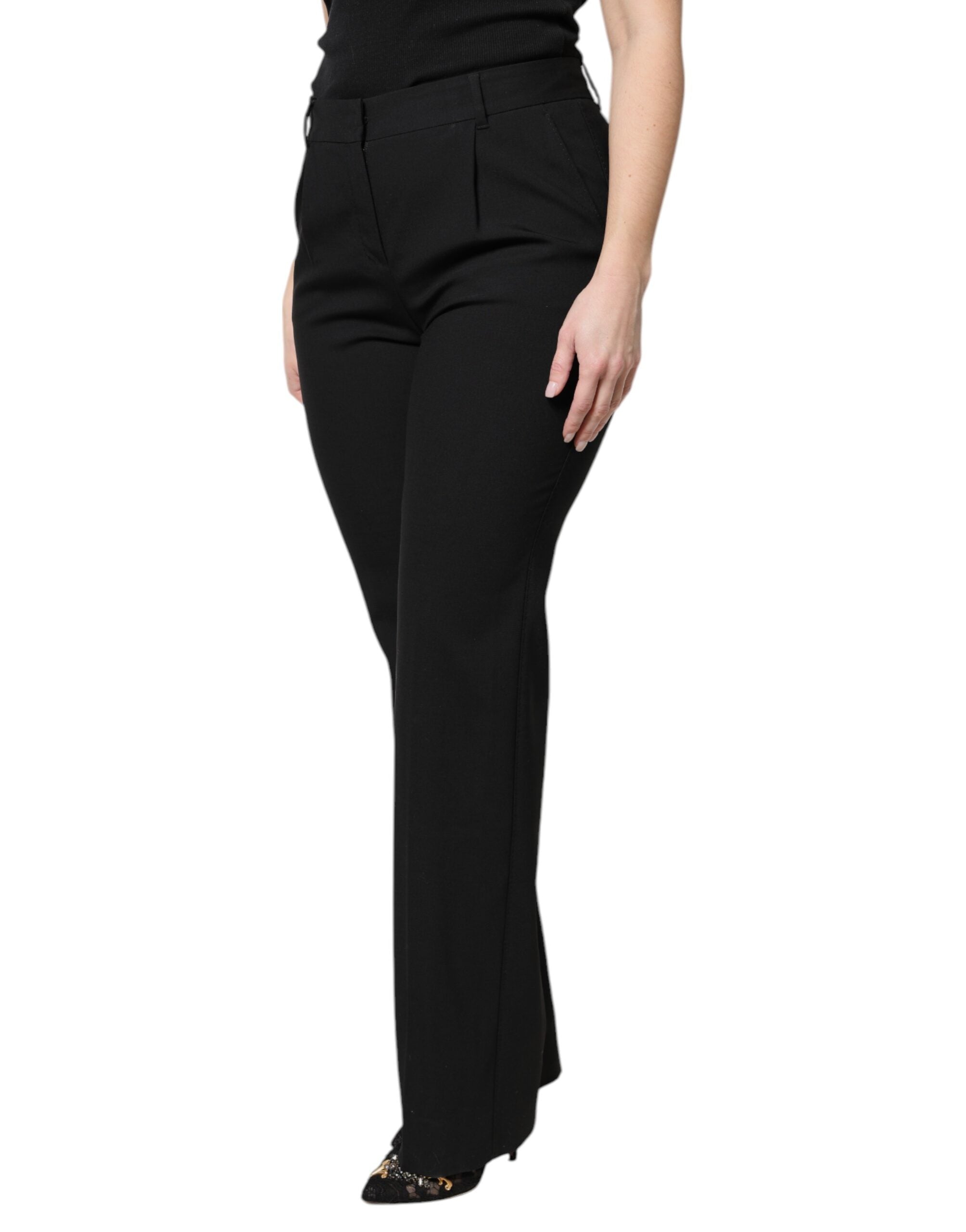 Dolce & Gabbana Black wool trousers with a high waist and boot cut-3
