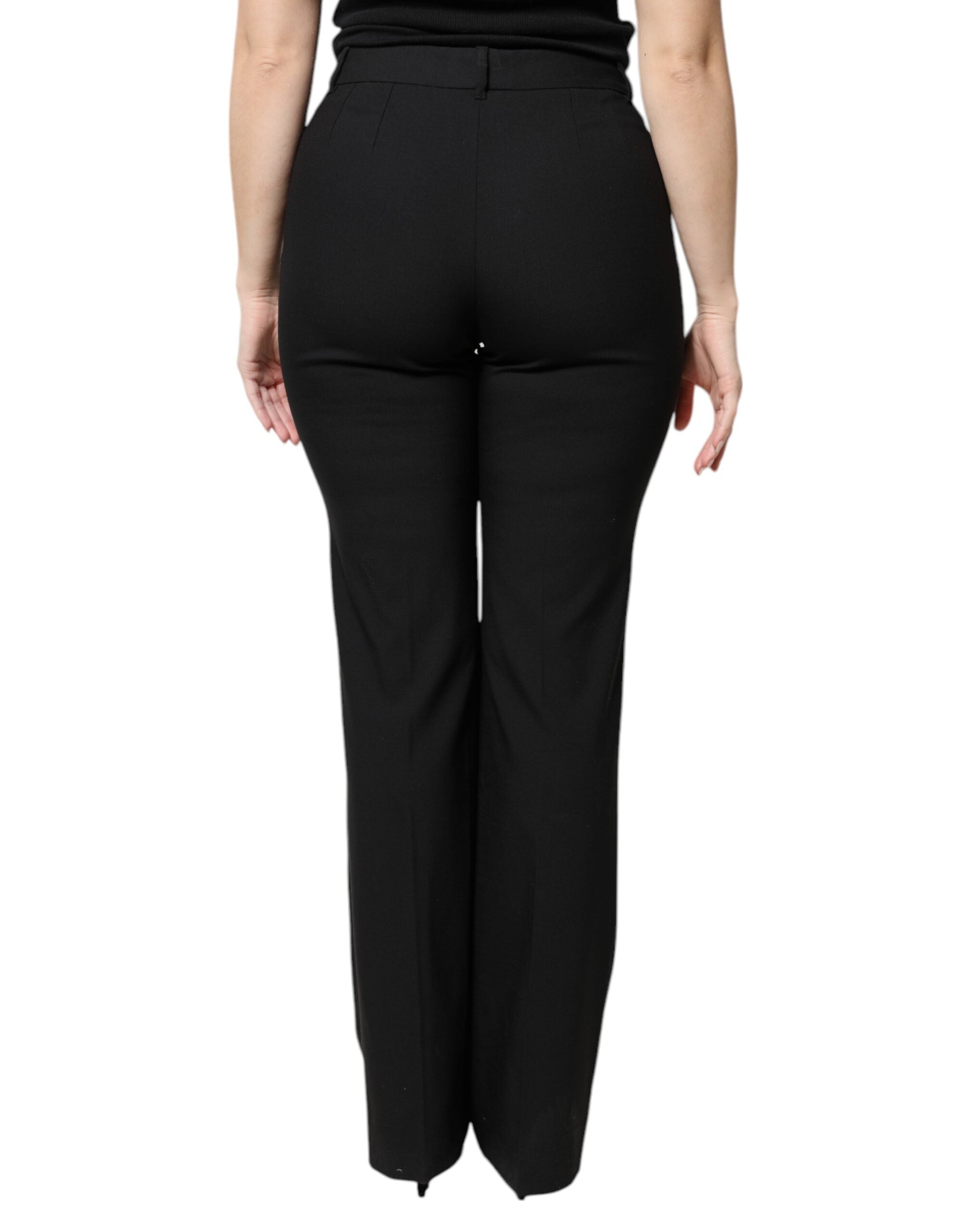 Dolce & Gabbana Black wool trousers with a high waist and boot cut-4