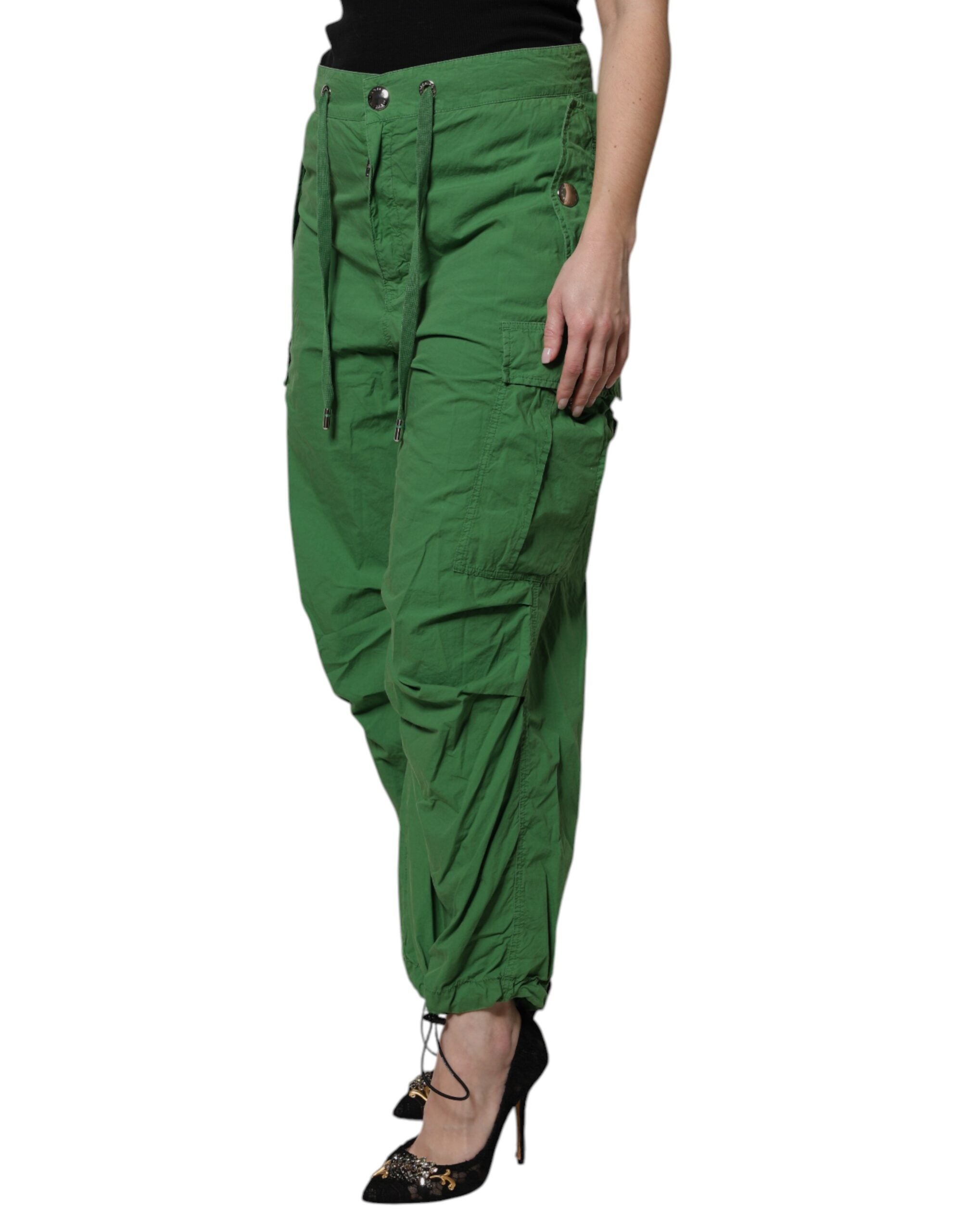 Dolce & Gabbana Green Cotton High-Waisted Cargo Trousers-3