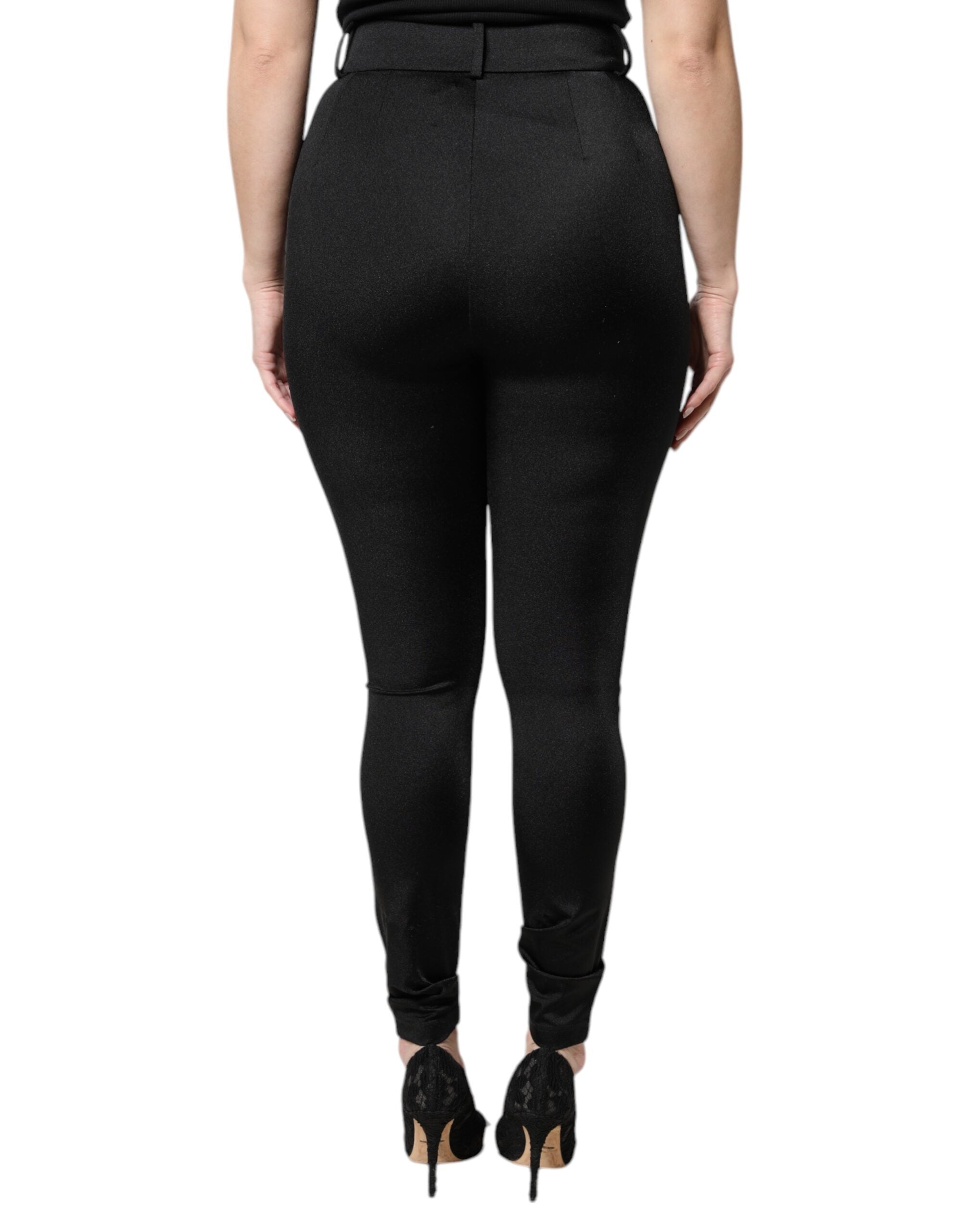 Dolce & Gabbana Black nylon trousers with a high waist and slim fit-4
