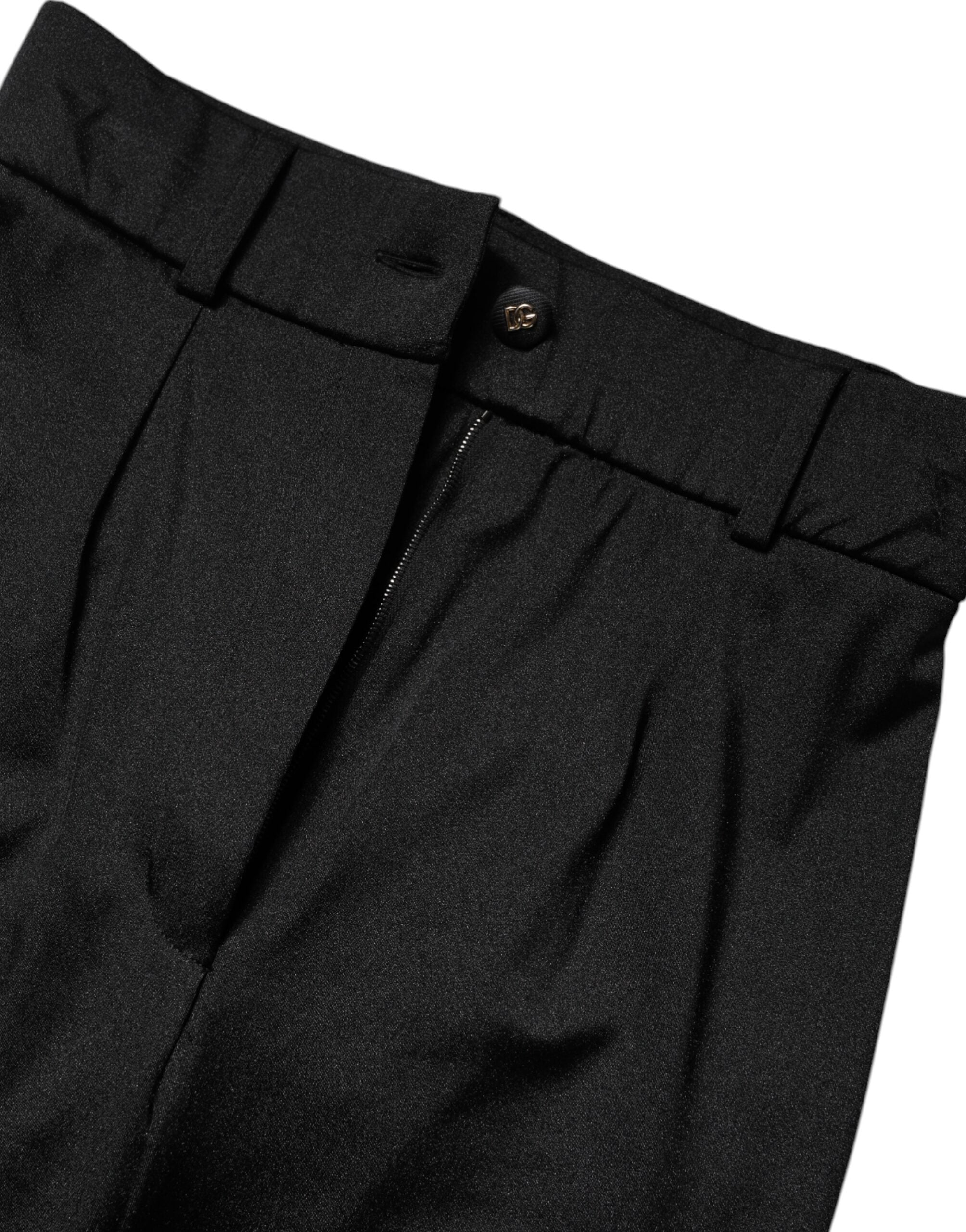Dolce & Gabbana Black nylon trousers with a high waist and slim fit-6