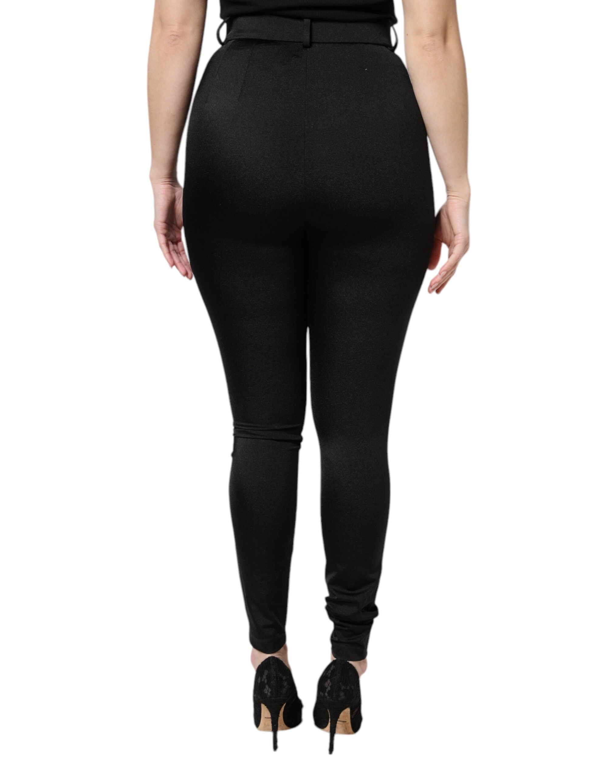 Dolce & Gabbana Black nylon trousers with a high waist and slim fit-4