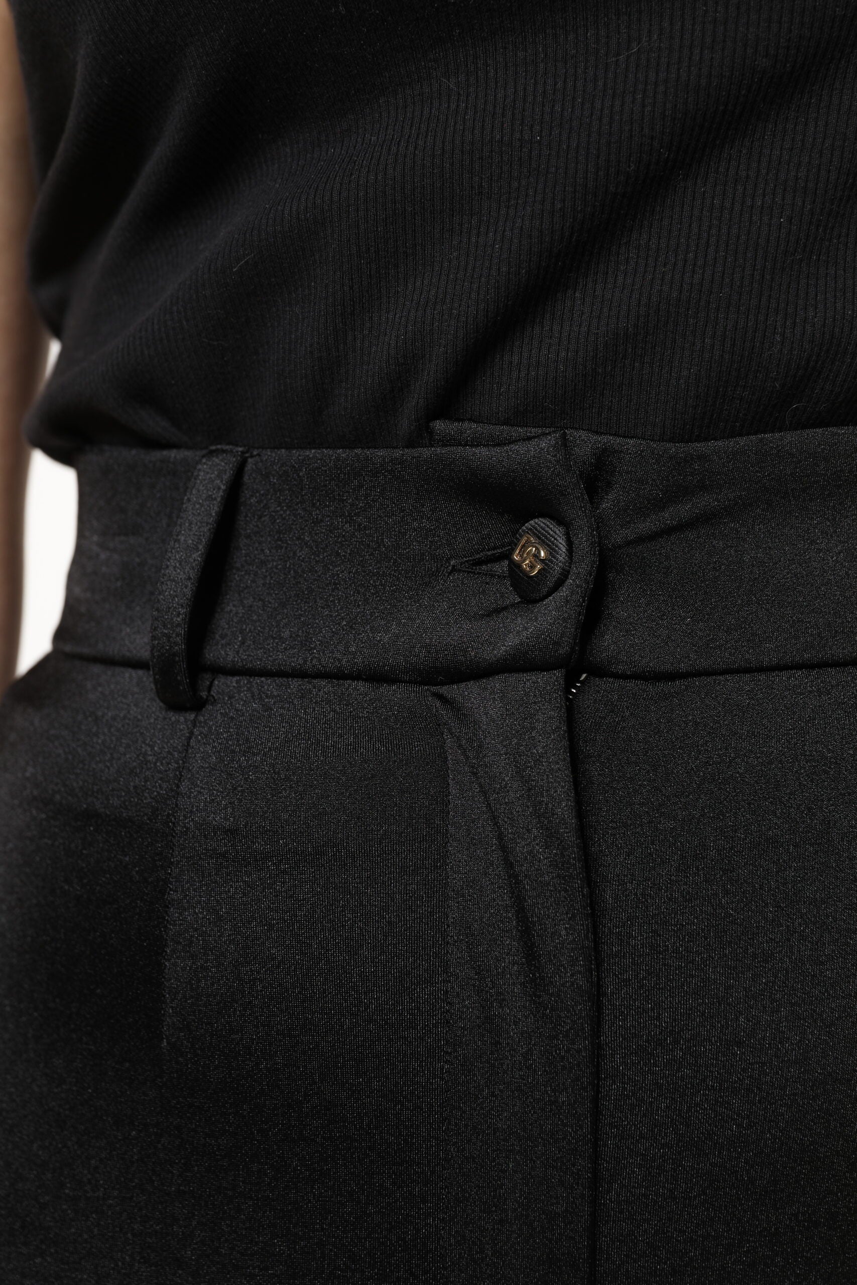 Dolce & Gabbana Black nylon trousers with a high waist and slim fit-5