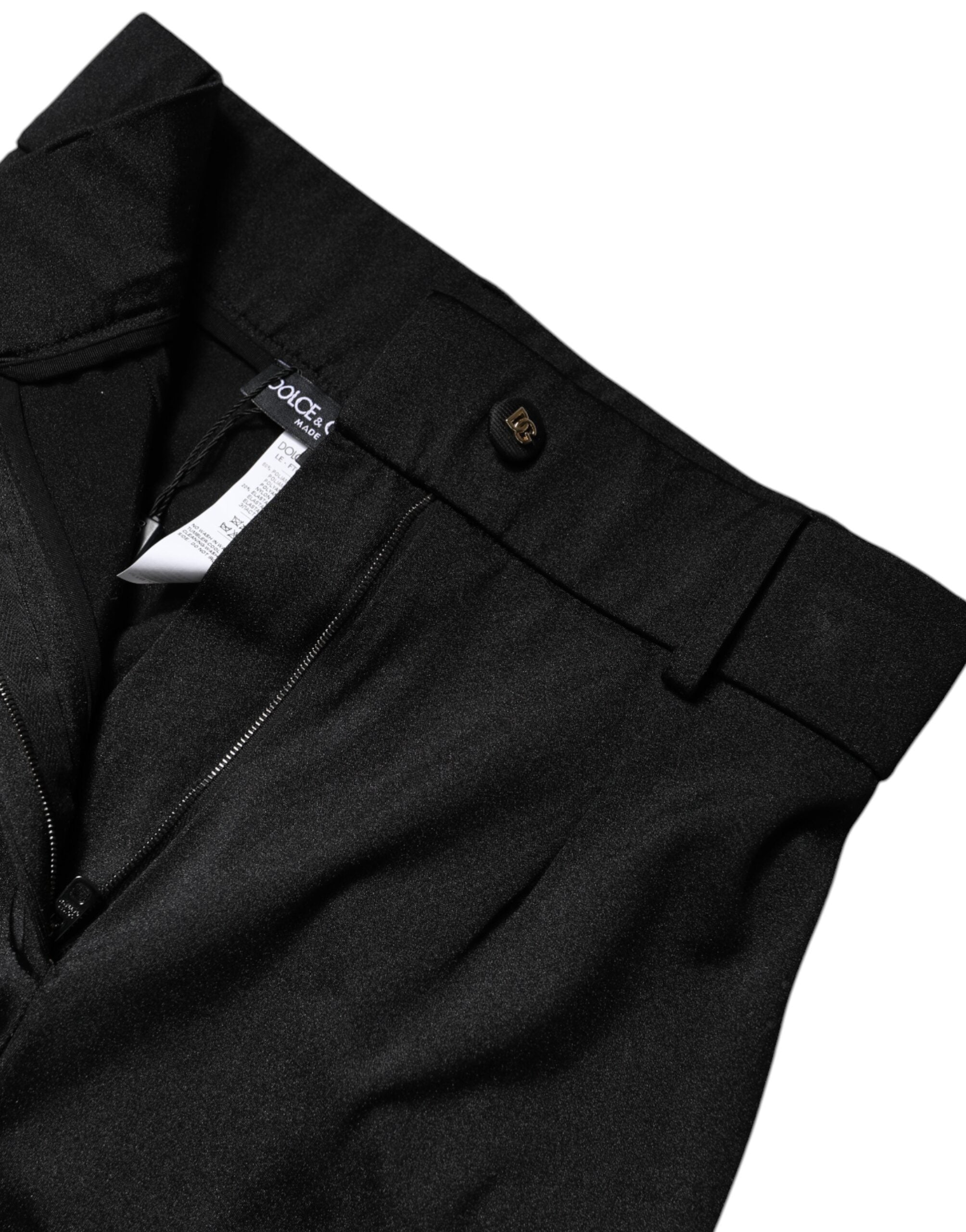Dolce & Gabbana Black nylon trousers with a high waist and slim fit-6