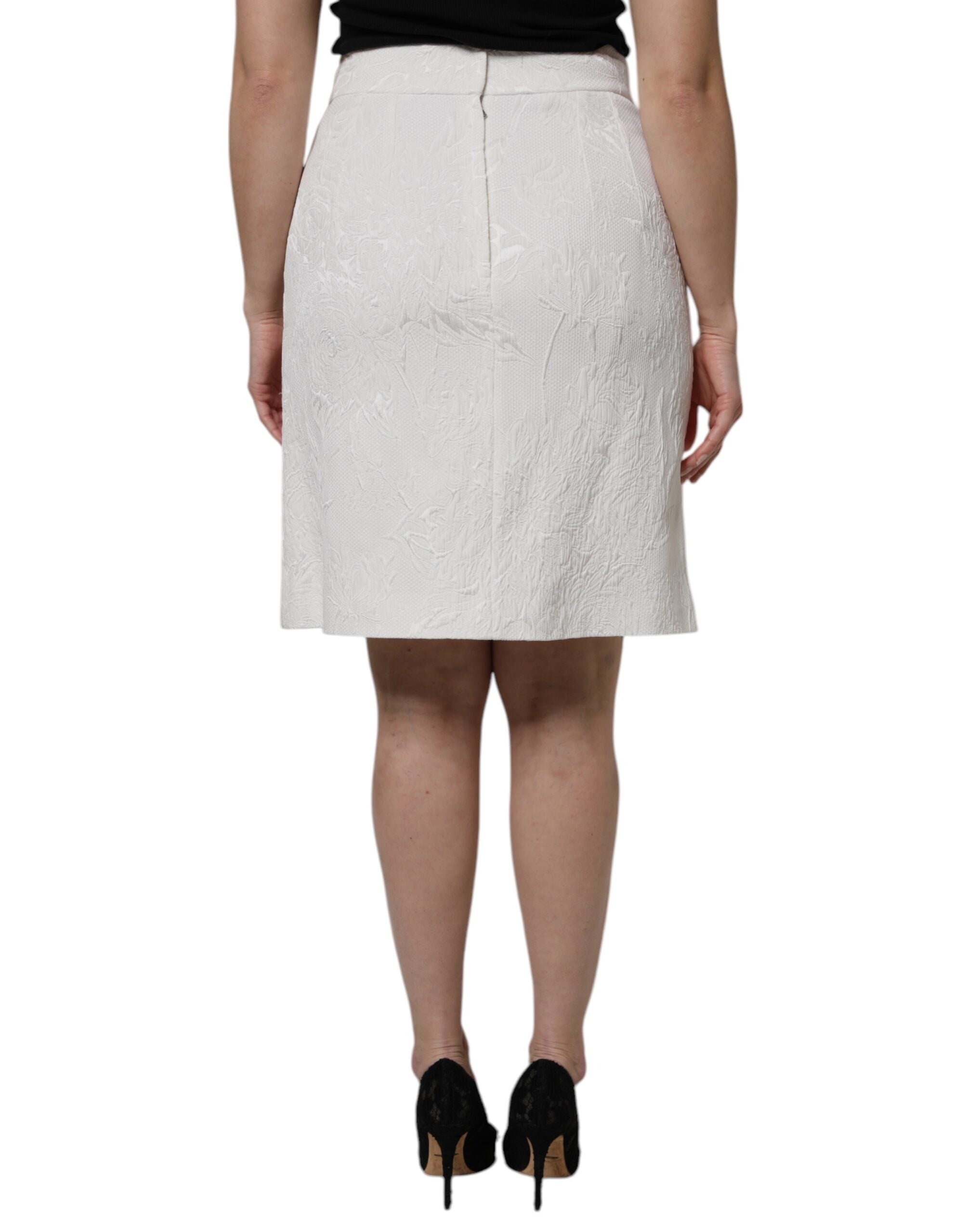 Dolce & Gabbana White knee-length pencil skirt with high waist-4