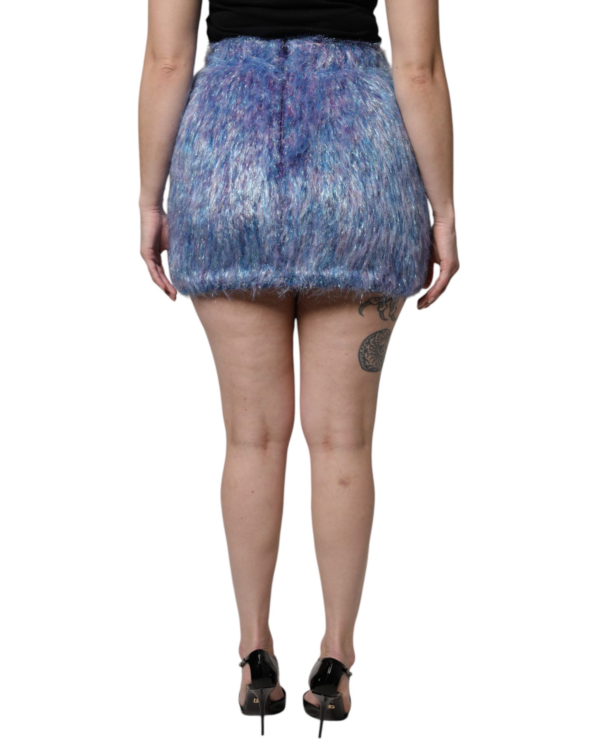 Dolce & Gabbana Multicolor Plush High-Waisted Mini Skirt-4