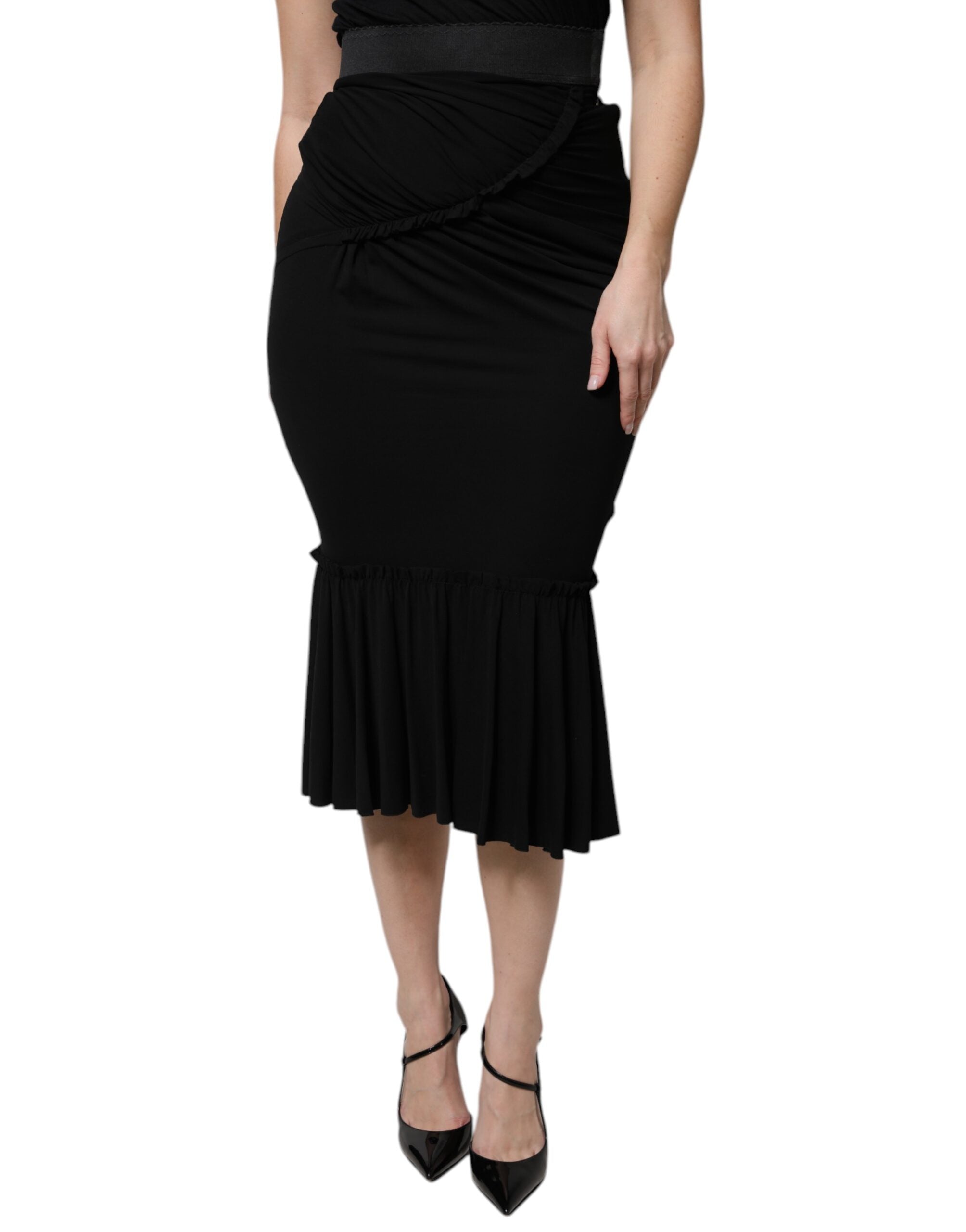 Dolce & Gabbana Black midi skirt with high waist and mermaid cut