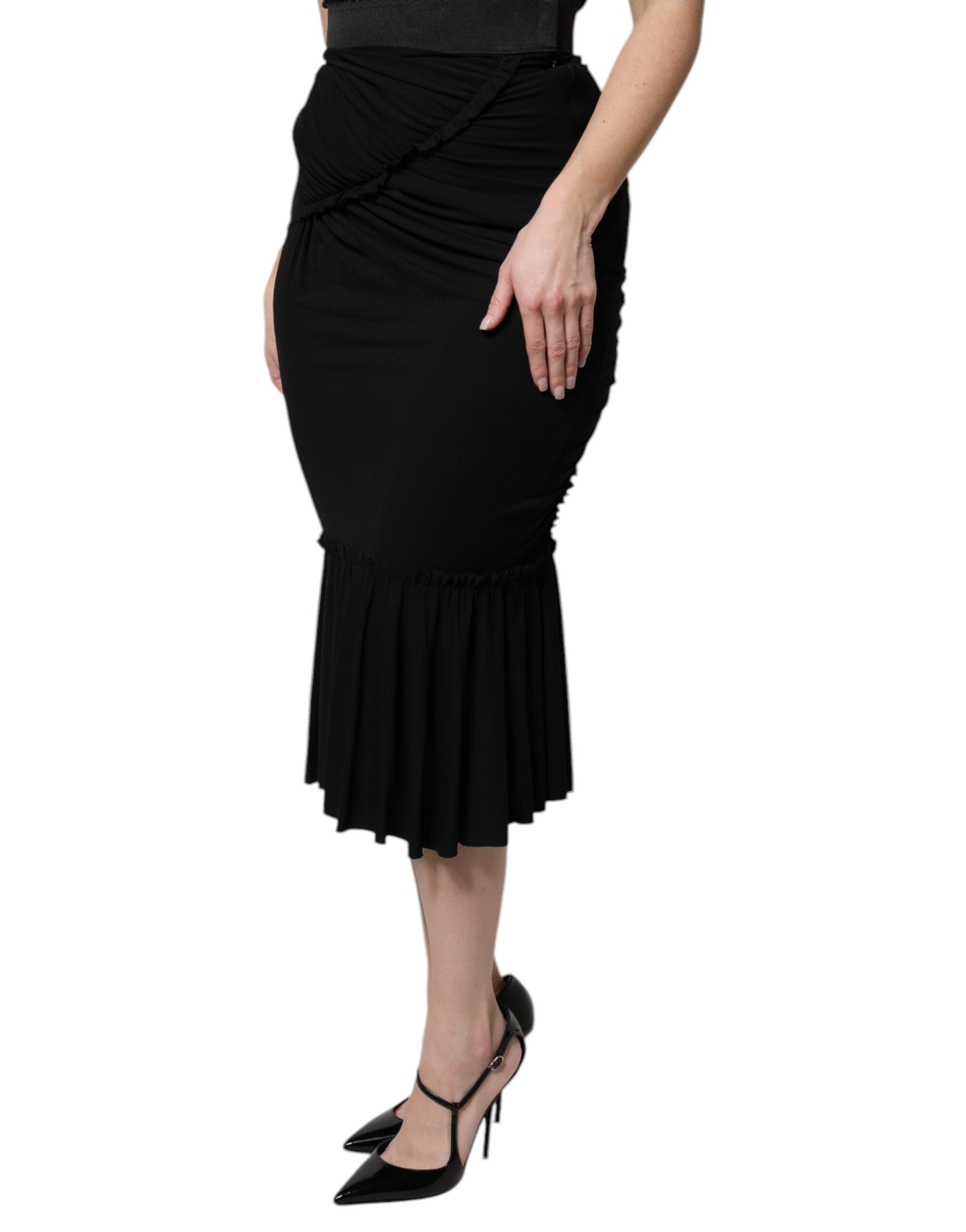 Dolce & Gabbana Black midi skirt with high waist and mermaid cut-3