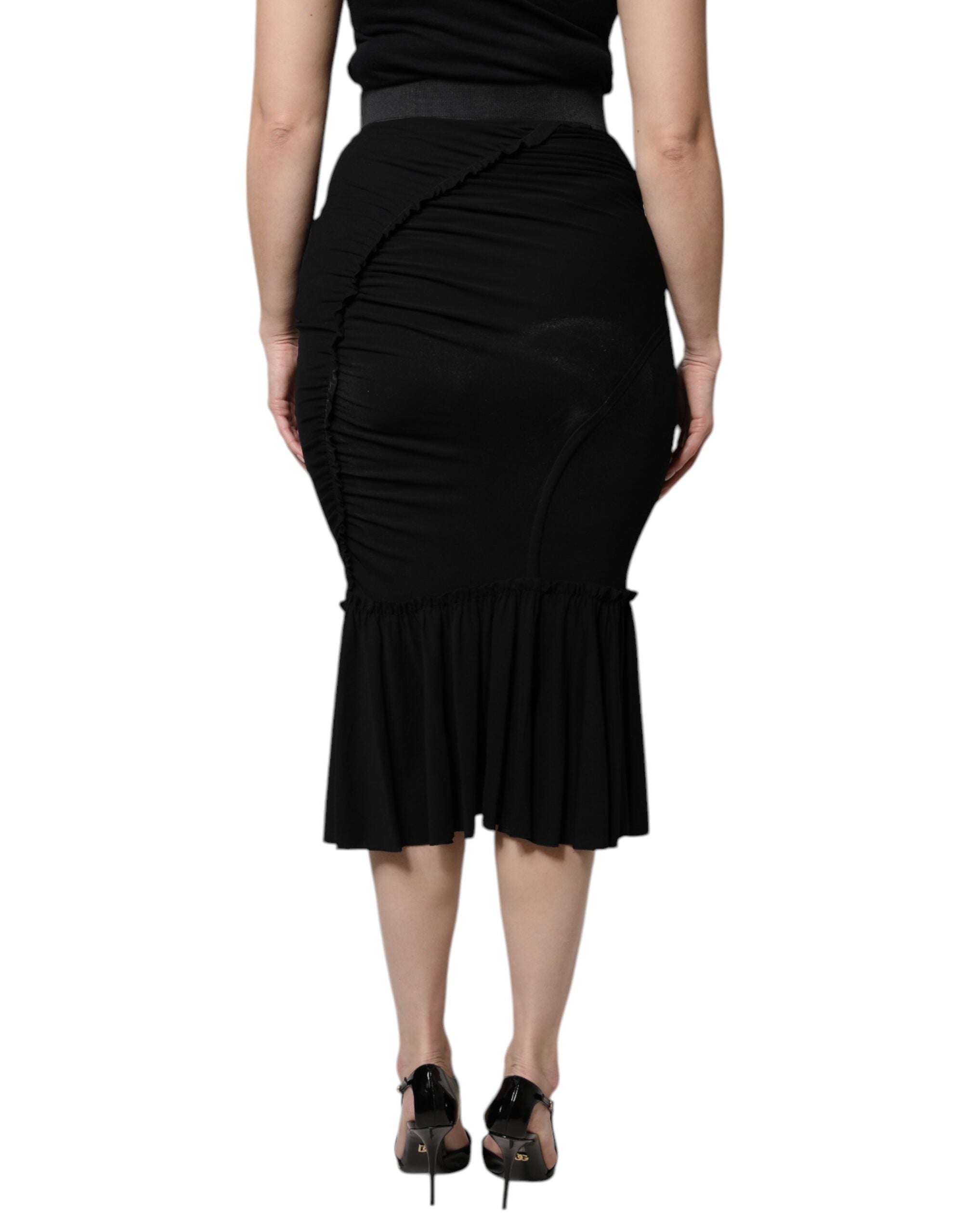 Dolce & Gabbana Black midi skirt with high waist and mermaid cut-4