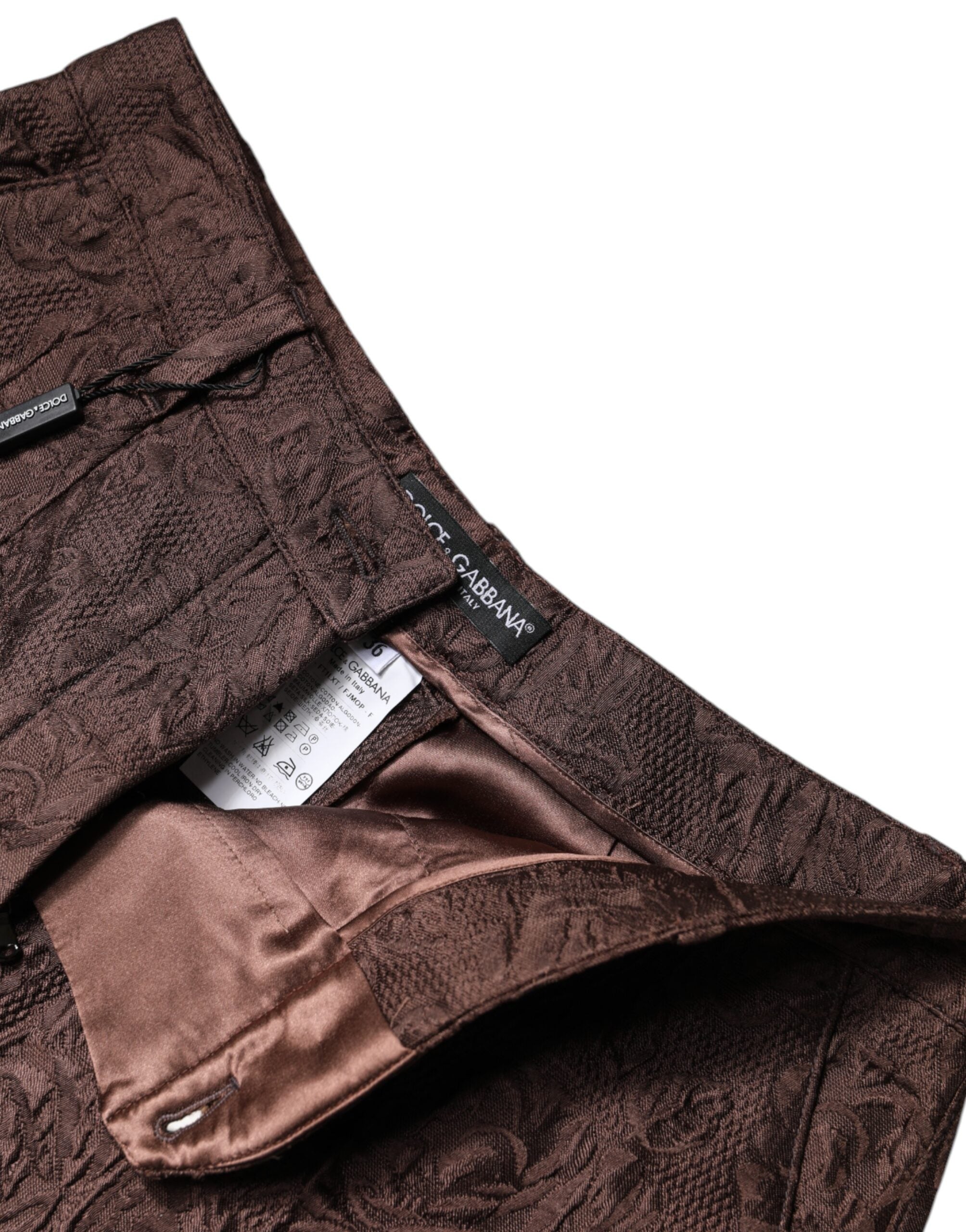 Dolce & Gabbana Brown Brocade Floral Pattern Mid-Waist Mini Shorts-6