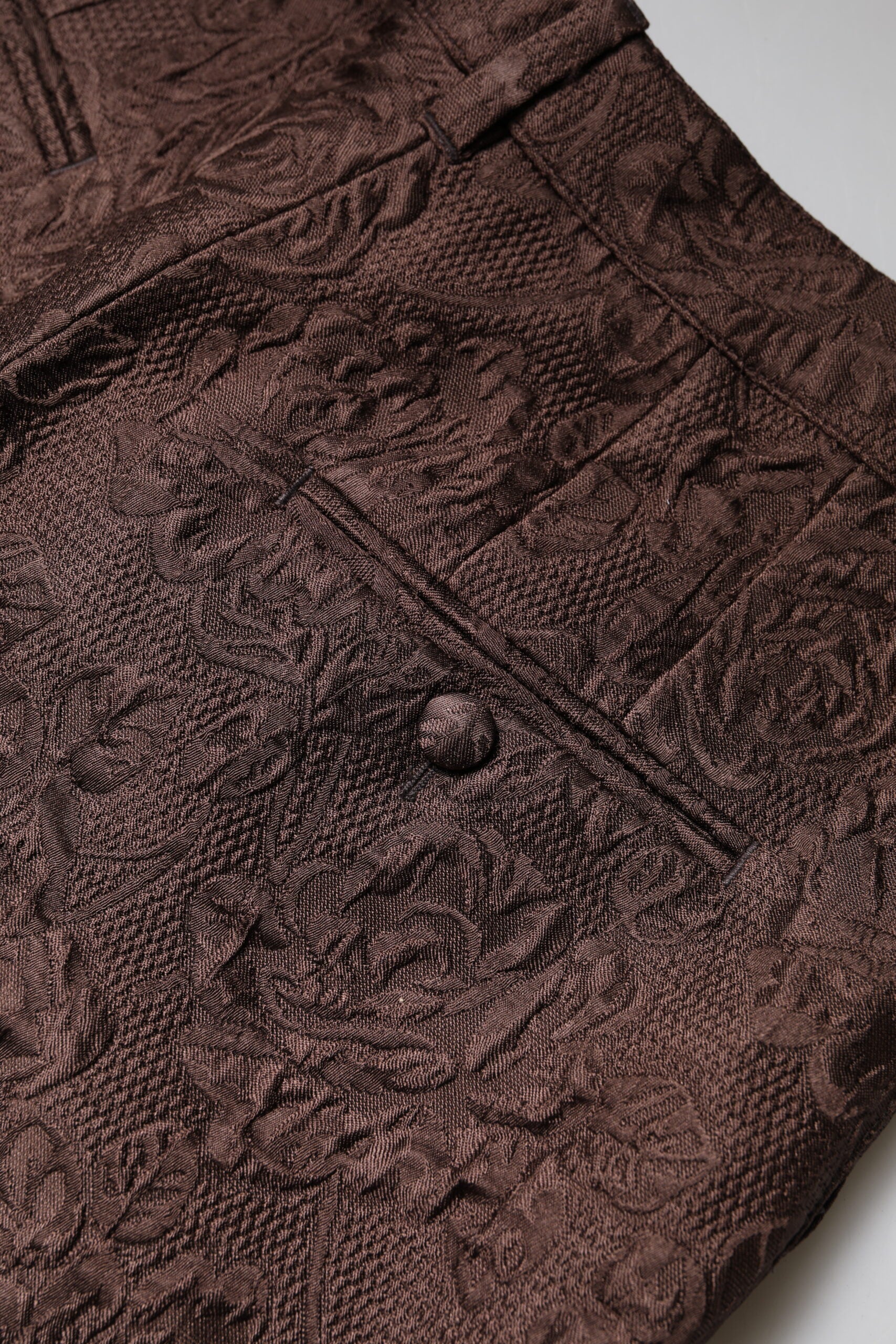 Dolce & Gabbana Brown Brocade Floral Pattern Mid-Waist Mini Shorts-7