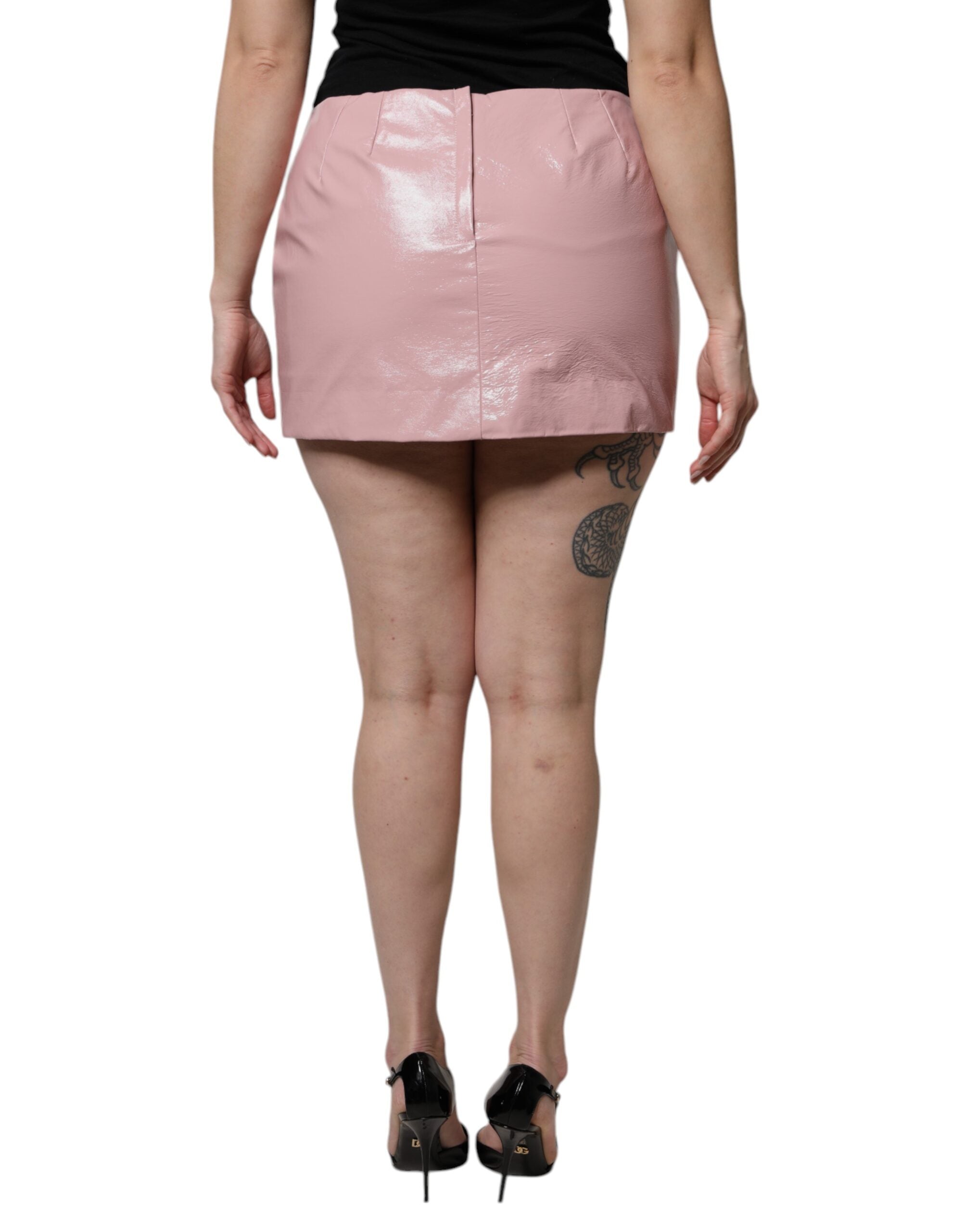 Dolce & Gabbana Pink glossy high-waisted cotton mini skirt-4