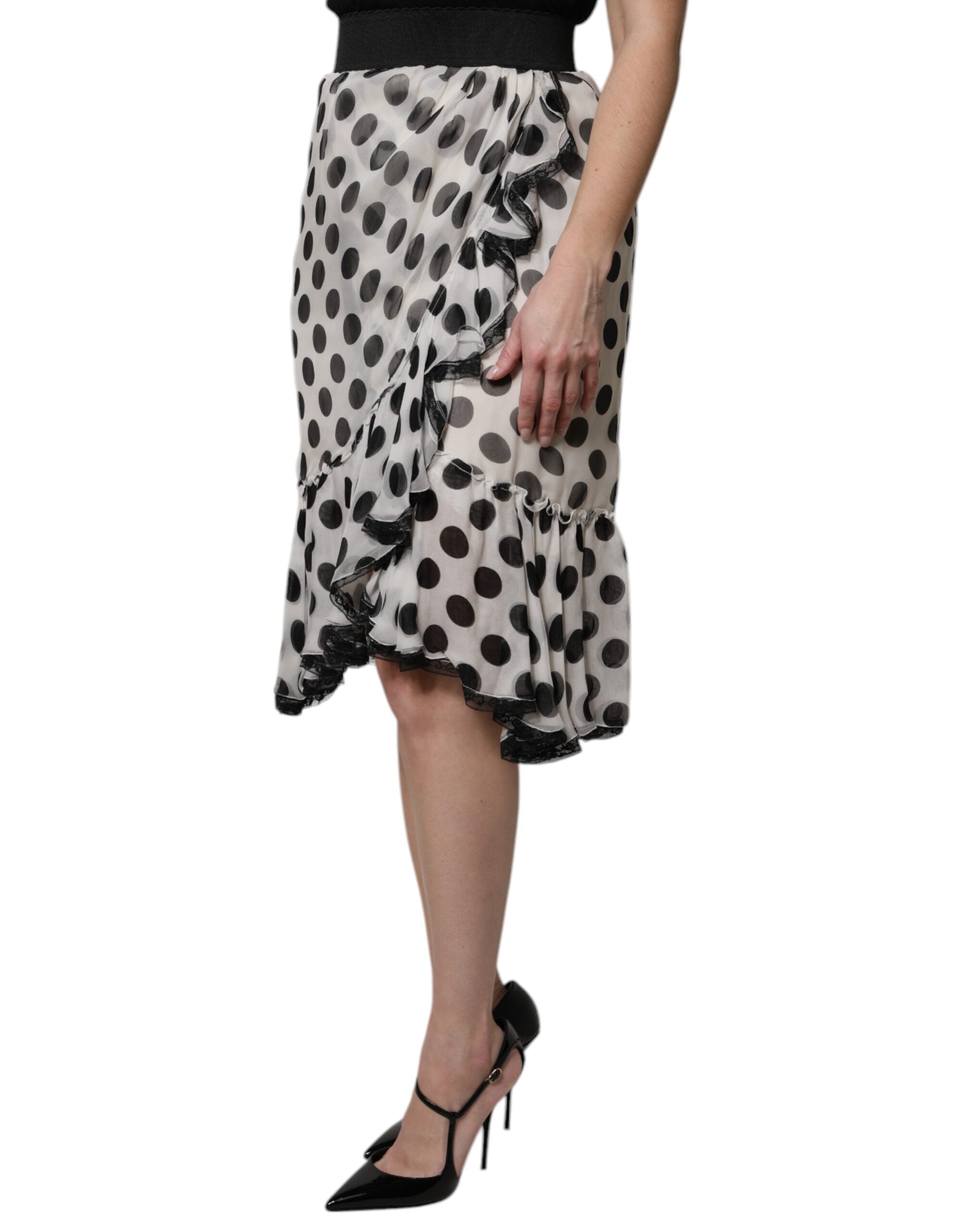 Dolce & Gabbana White Black Polka Dot Knee-Length Skirt-3