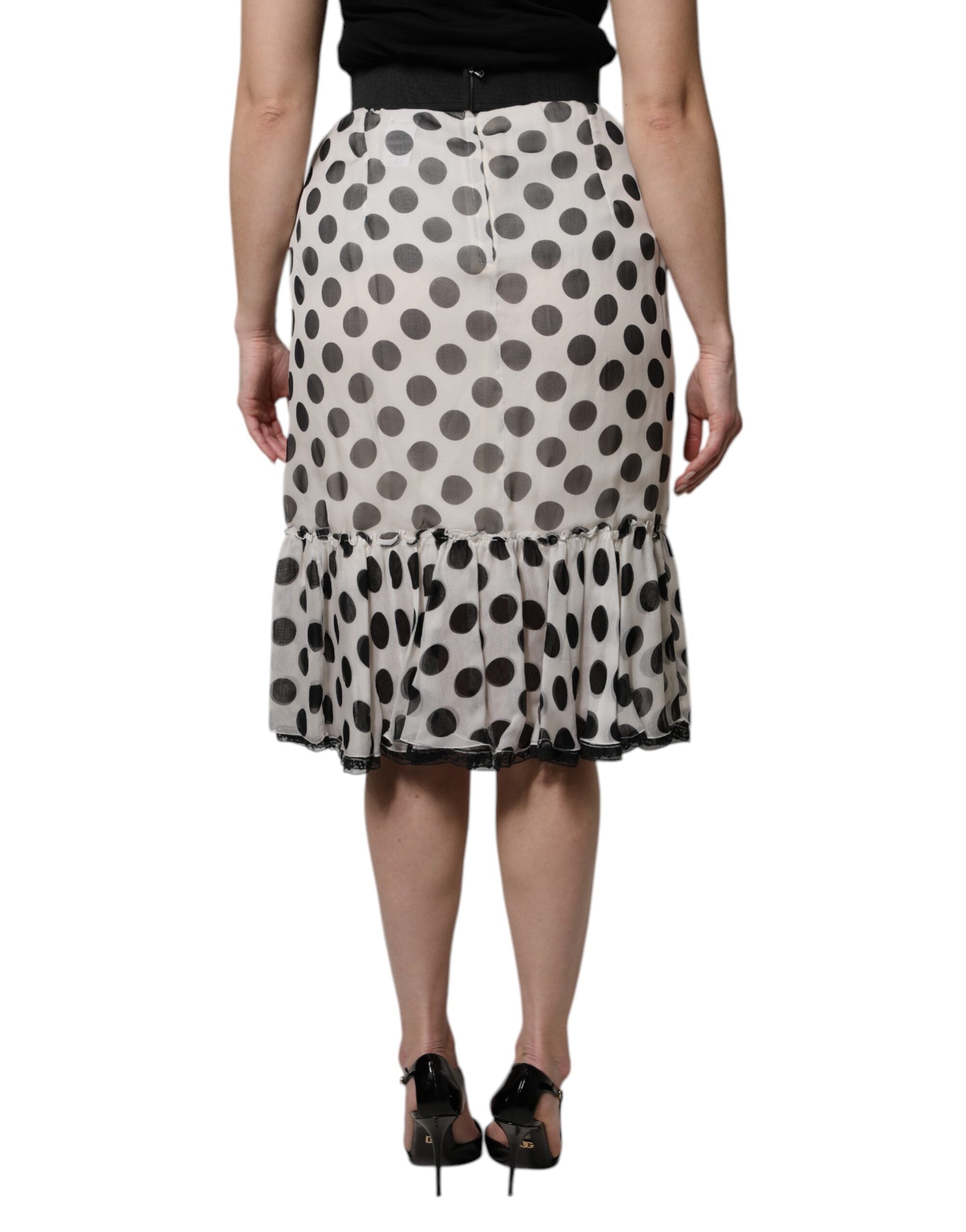 Dolce & Gabbana White Black Polka Dot Knee-Length Skirt-4