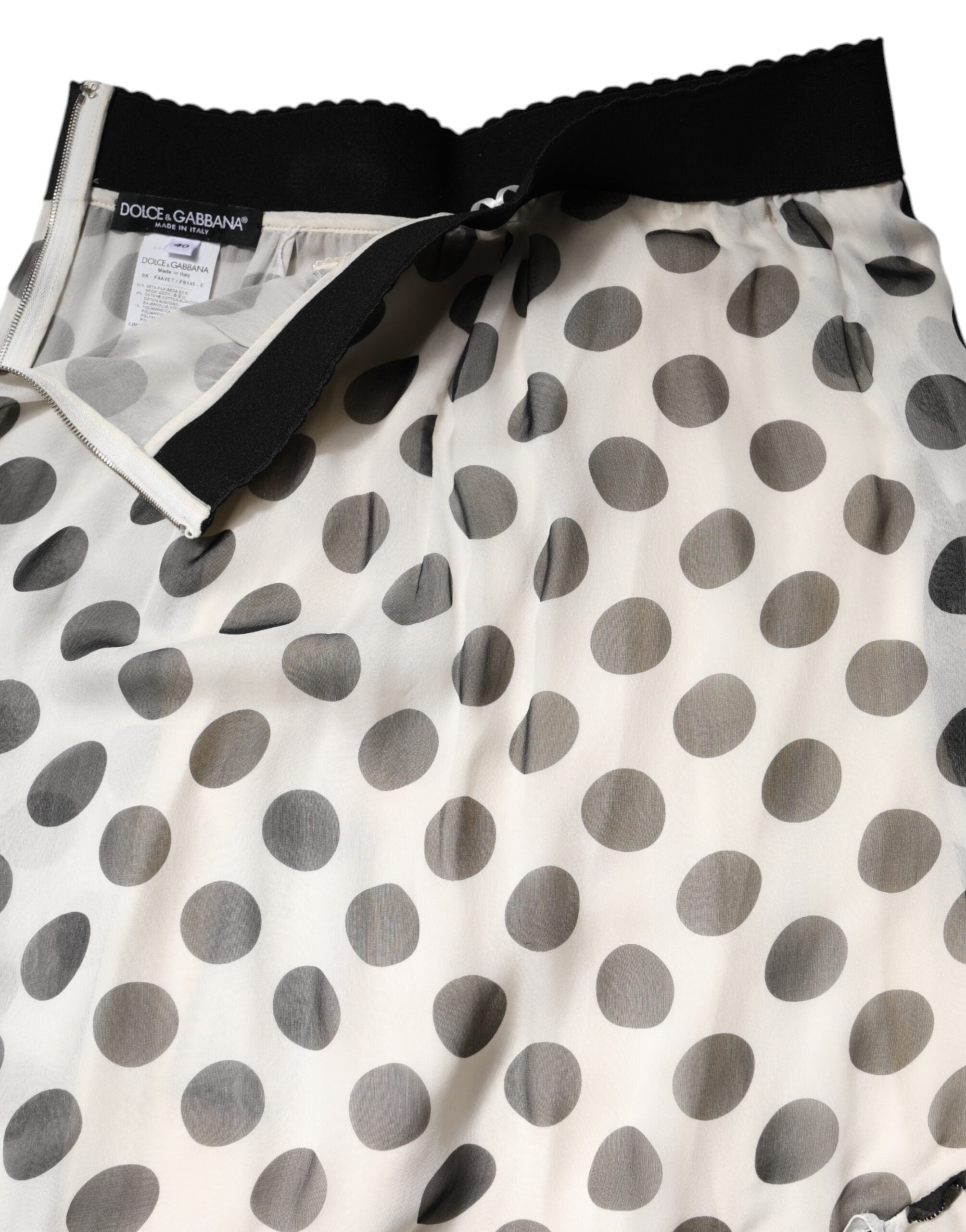 Dolce & Gabbana White Black Polka Dot Knee-Length Skirt-6