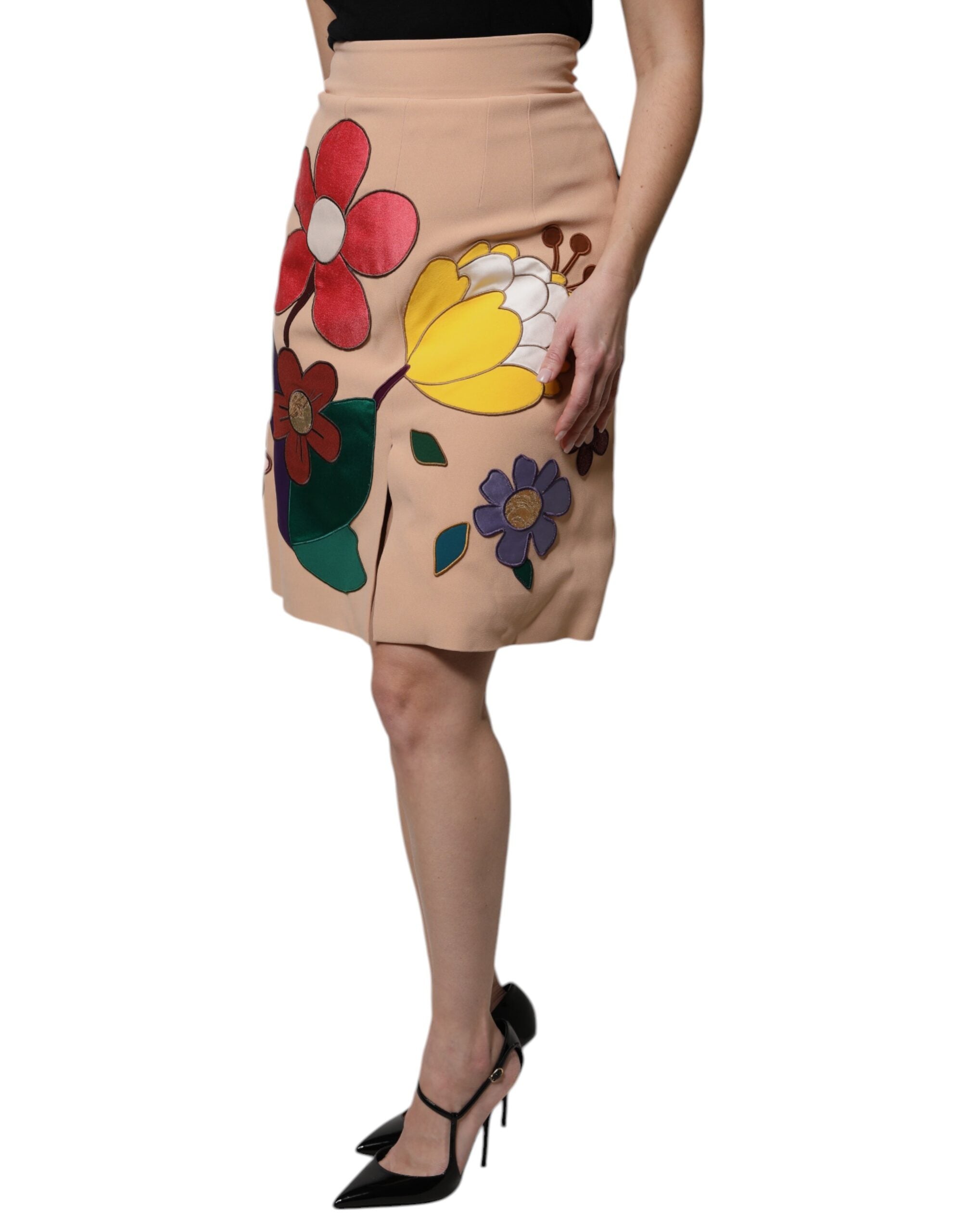 Dolce & Gabbana Beige Floral High-Waisted Pencil Skirt-3