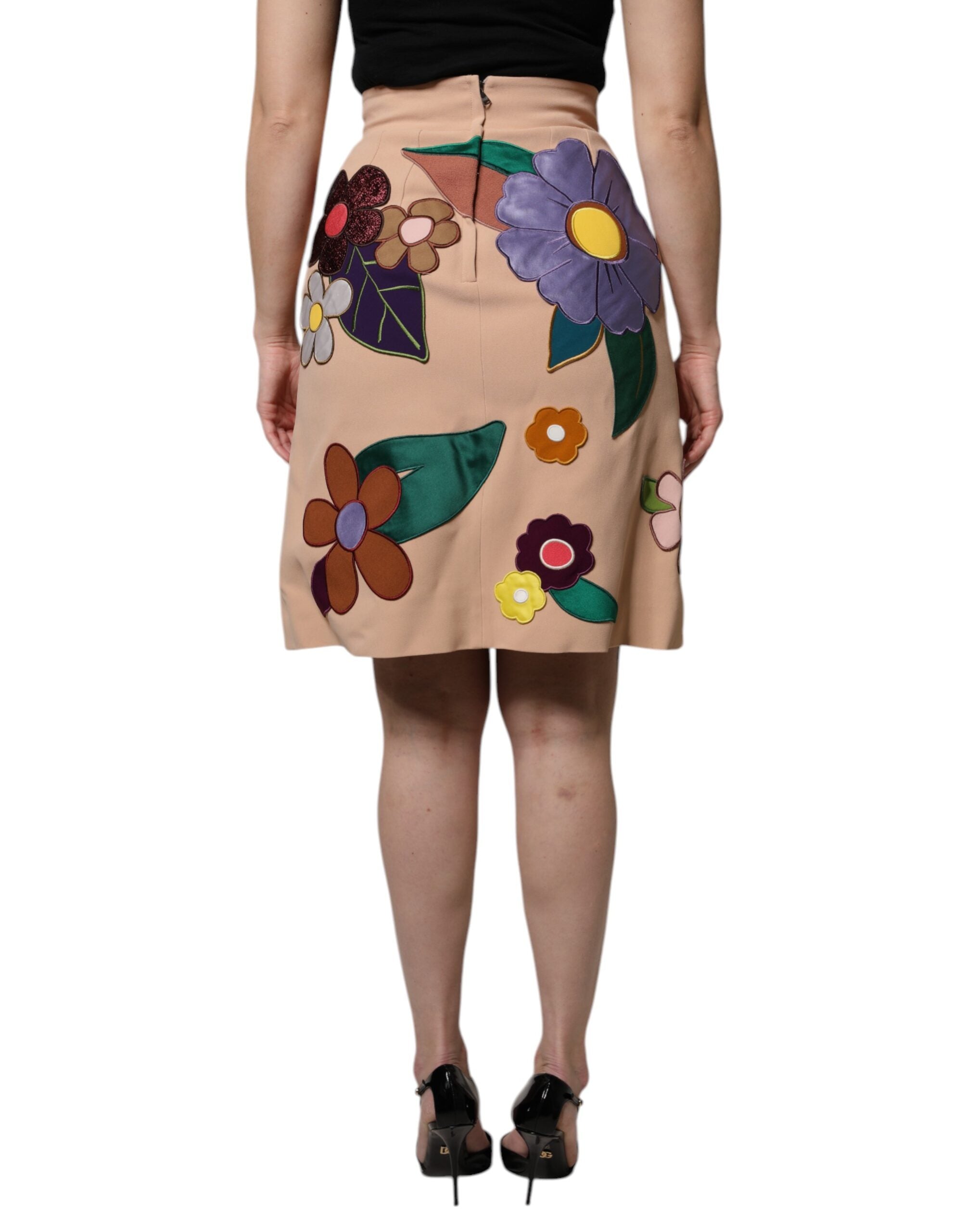 Dolce & Gabbana Beige Floral High-Waisted Pencil Skirt-4